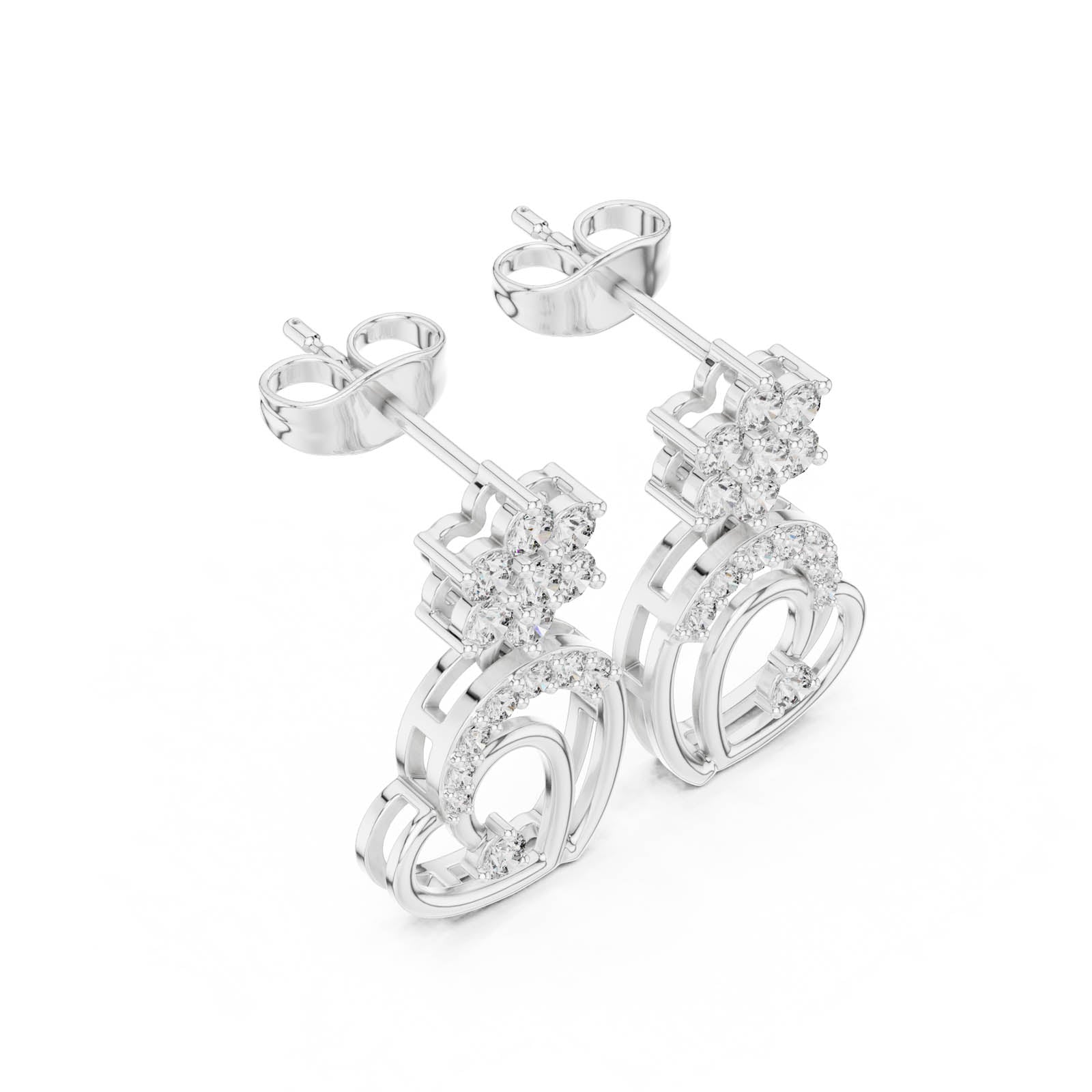 .61 Ct. Diamond Floral Drop Earrings with Open Heart Design (AER-103) 12
