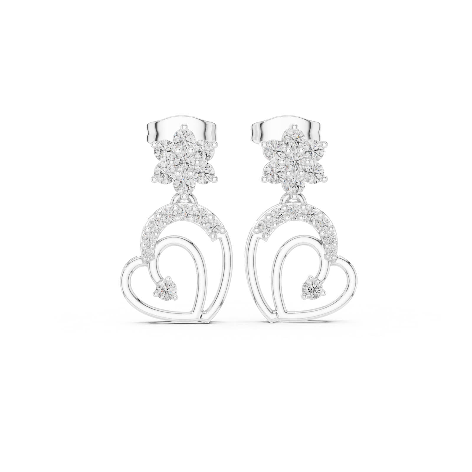.61 Ct. Diamond Floral Drop Earrings with Open Heart Design (AER-103) 1