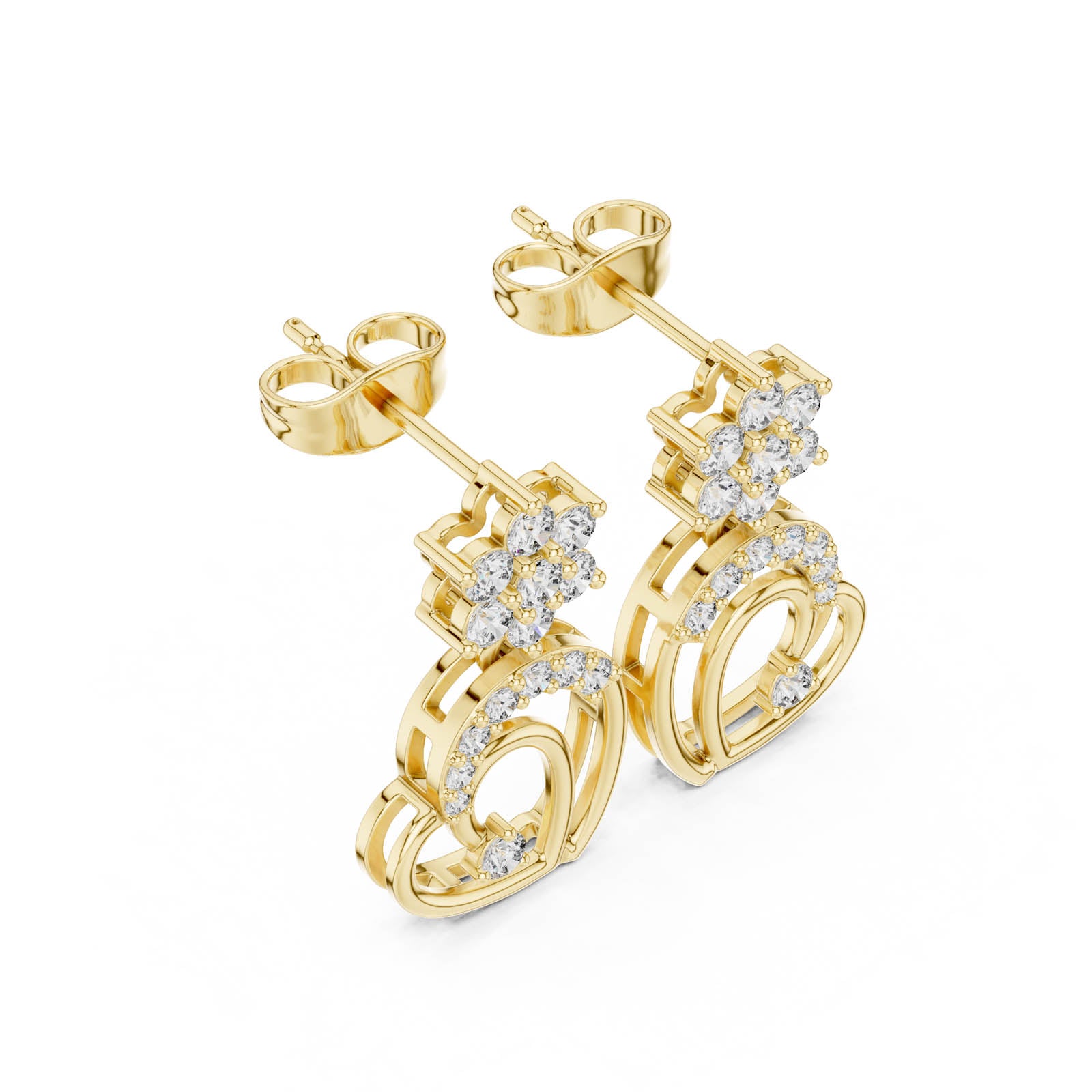 .61 Ct. Diamond Floral Drop Earrings with Open Heart Design (AER-103) 2