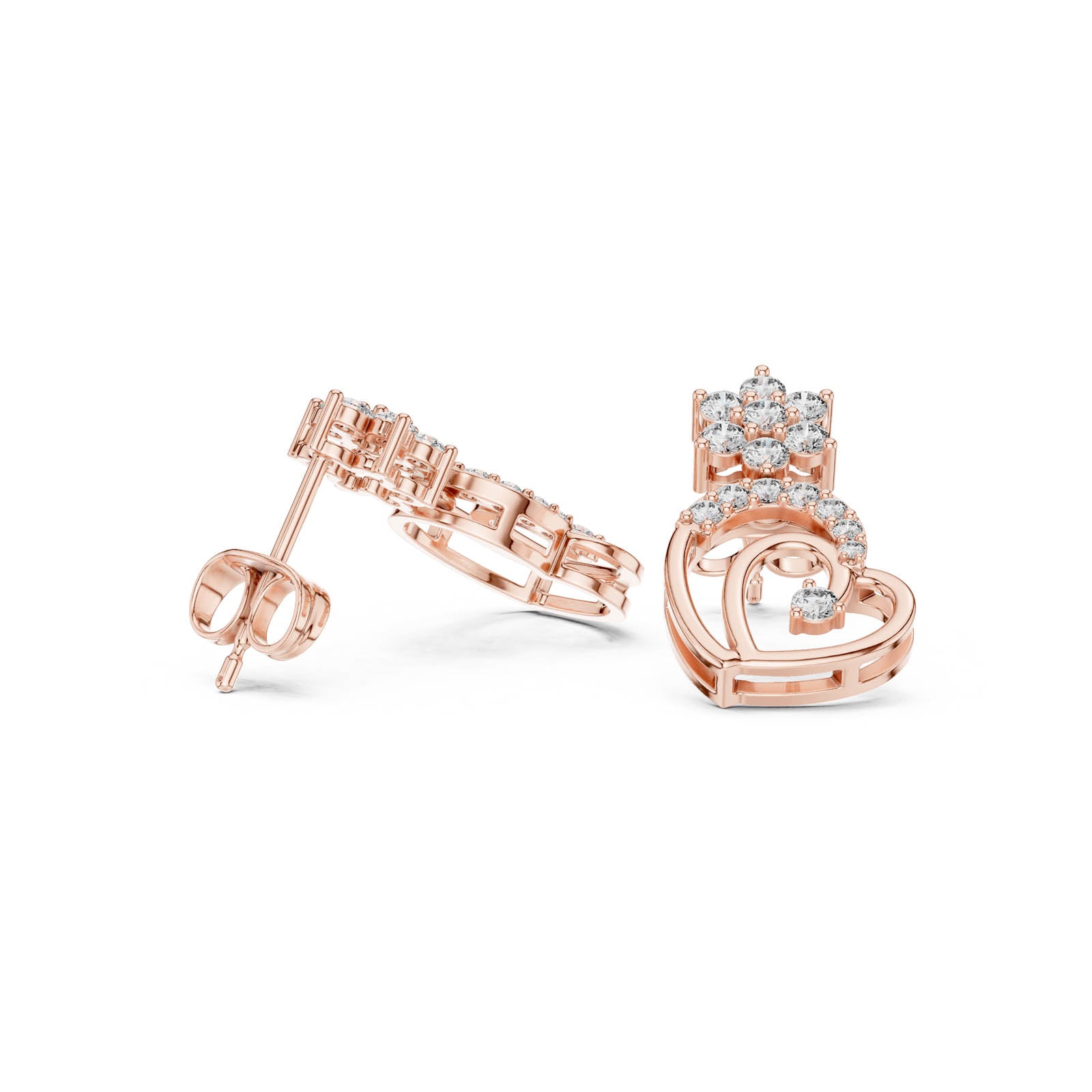 .61 Ct. Diamond Floral Drop Earrings with Open Heart Design (AER-103) 4