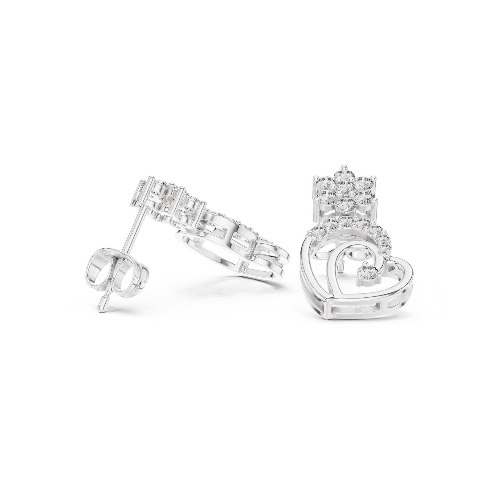 .61 Ct. Diamond Floral Drop Earrings with Open Heart Design (AER-103) 8