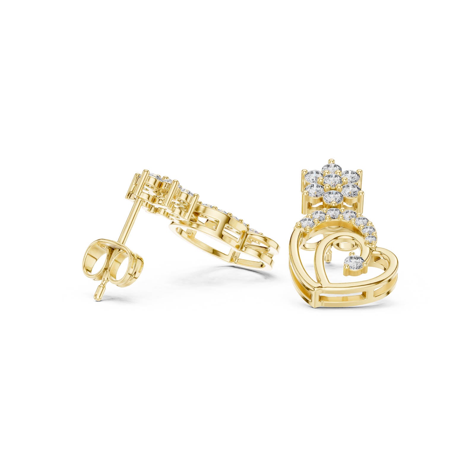 .61 Ct. Diamond Floral Drop Earrings with Open Heart Design (AER-103) 9