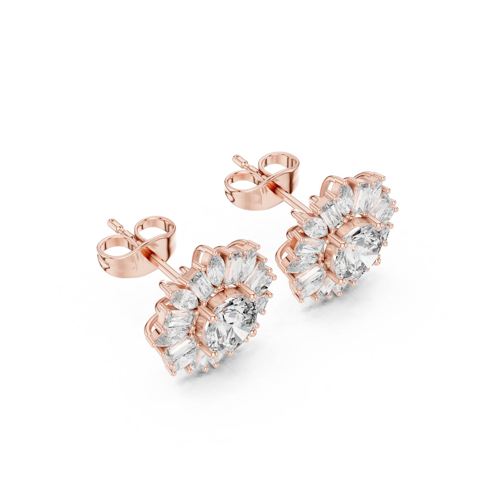 1.99 Ct. Round Diamond Floral Cluster Earrings with Mixed-Cut Halo (AER-45) 4