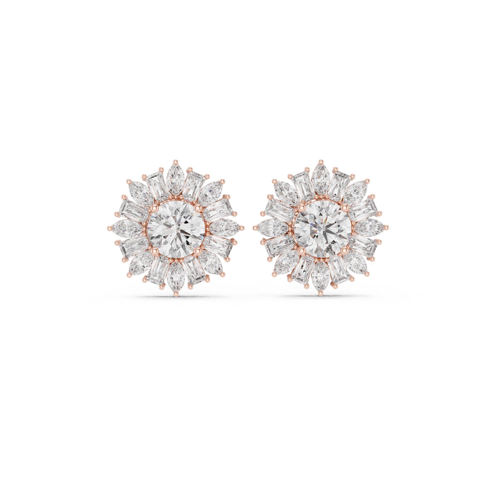 1.99 Ct. Round Diamond Floral Cluster Earrings with Mixed-Cut Halo (AER-45) 11