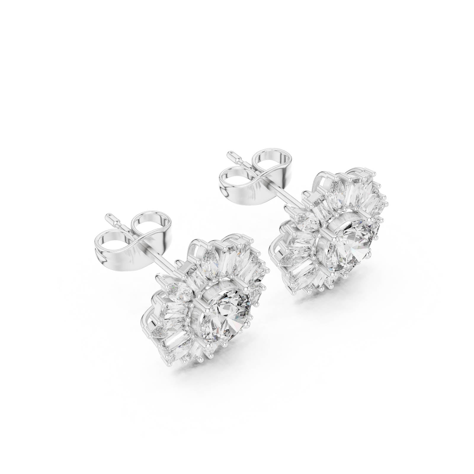1.99 Ct. Round Diamond Floral Cluster Earrings with Mixed-Cut Halo (AER-45) 12