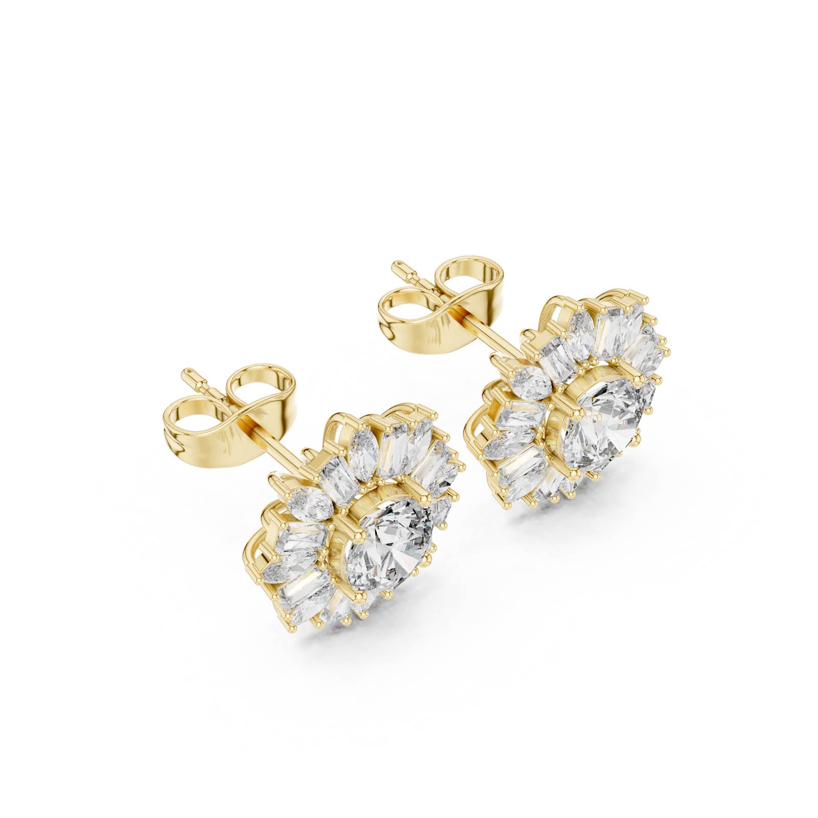 1.99 Ct. Round Diamond Floral Cluster Earrings with Mixed-Cut Halo (AER-45) 2