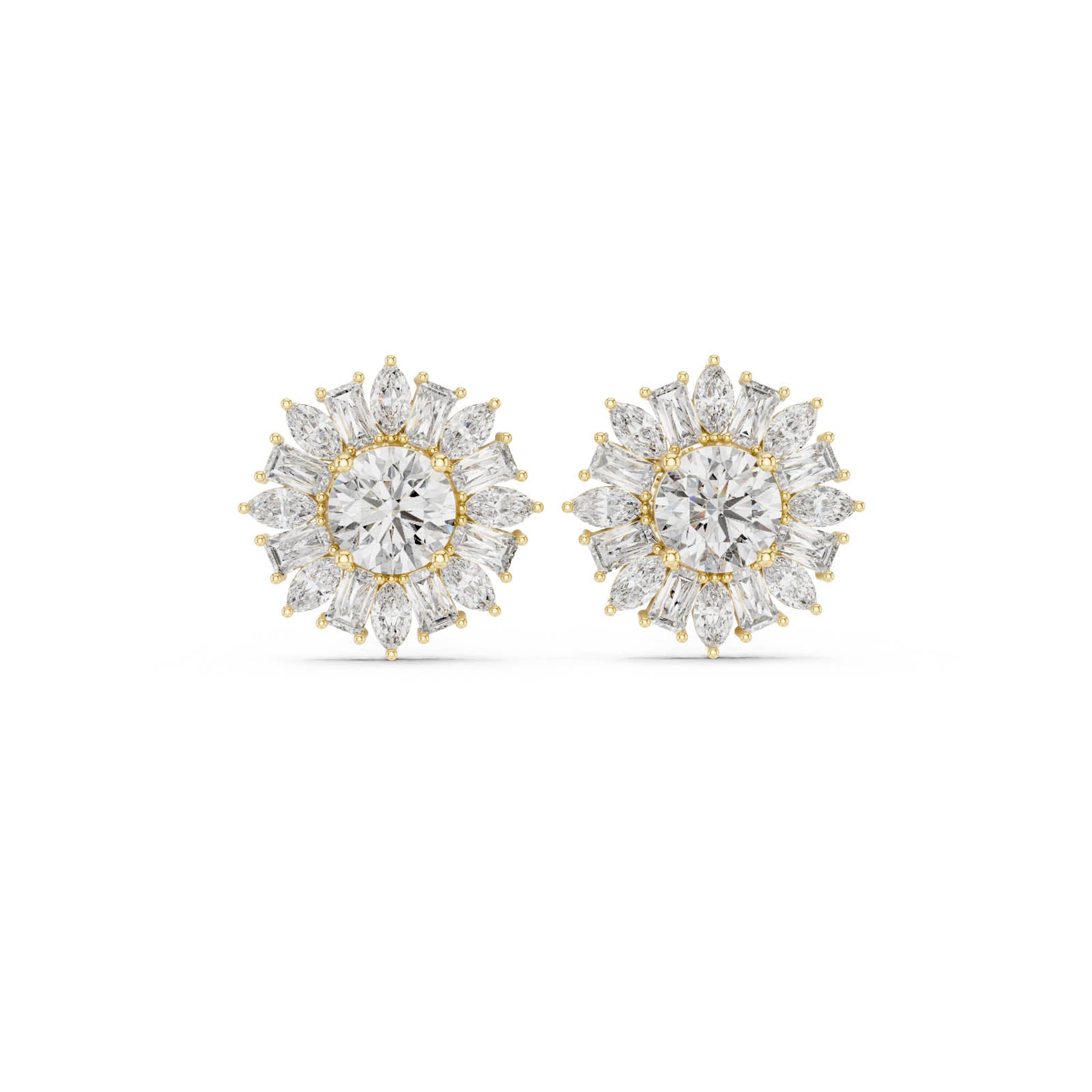 1.99 Ct. Round Diamond Floral Cluster Earrings with Mixed-Cut Halo (AER-45) 6