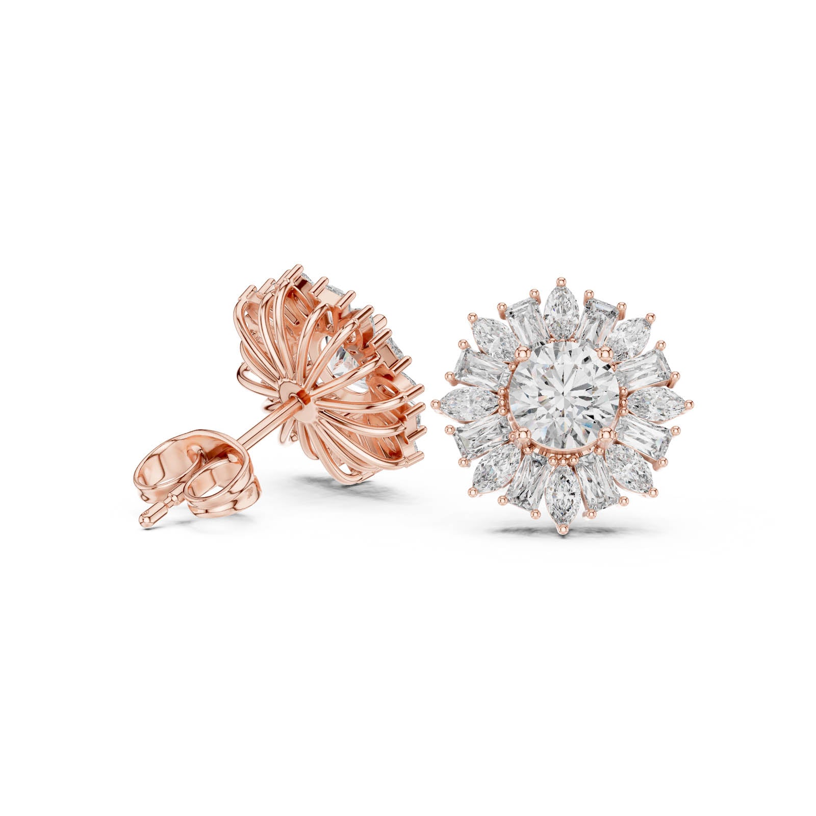 1.99 Ct. Round Diamond Floral Cluster Earrings with Mixed-Cut Halo (AER-45) 7