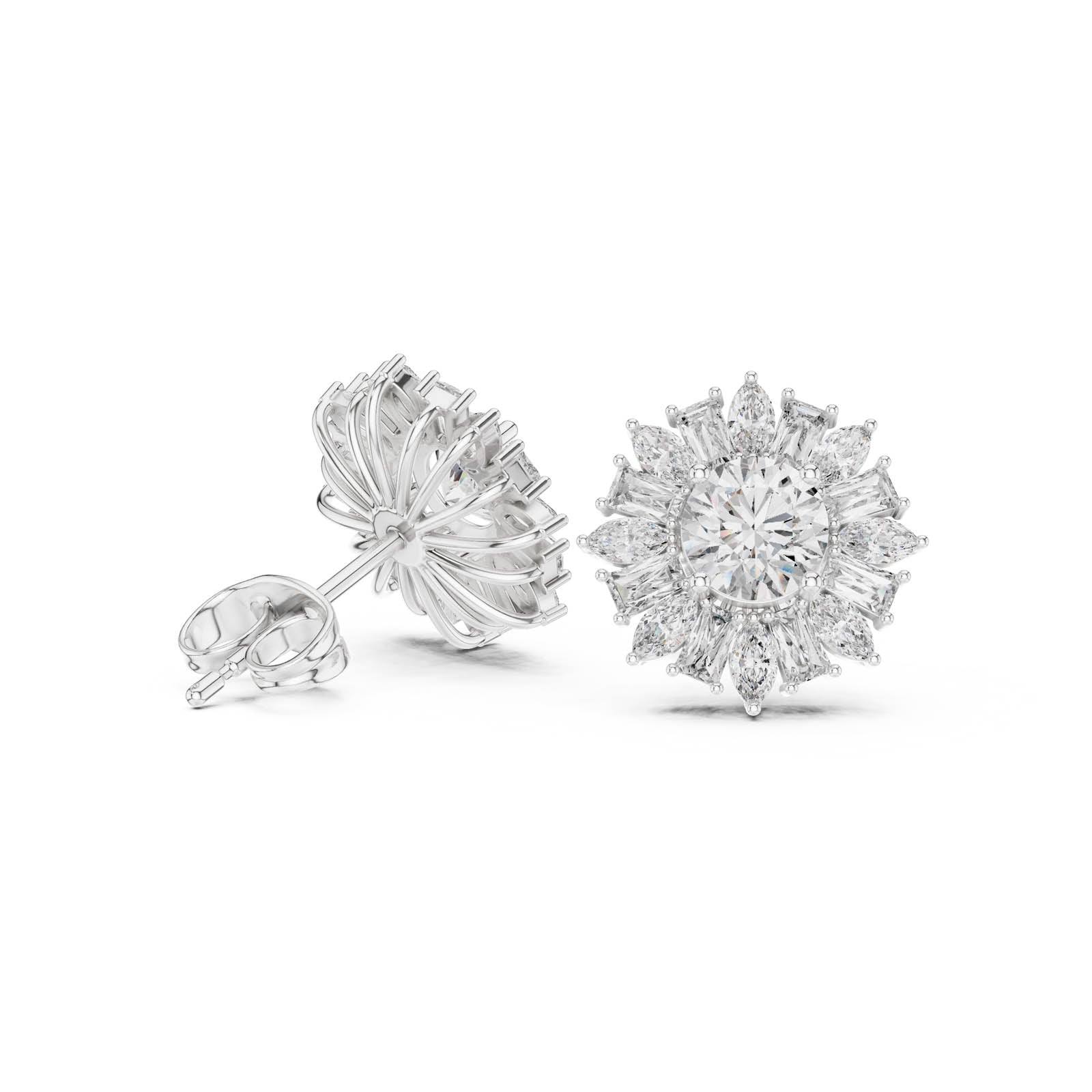 1.99 Ct. Round Diamond Floral Cluster Earrings with Mixed-Cut Halo (AER-45) 8