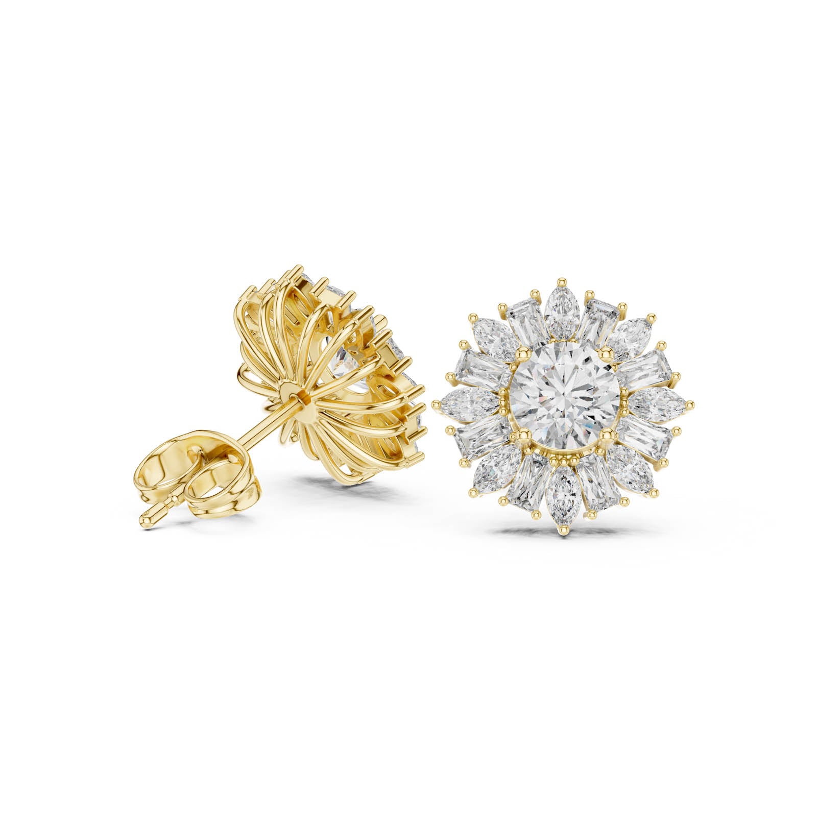 1.99 Ct. Round Diamond Floral Cluster Earrings with Mixed-Cut Halo (AER-45) 9