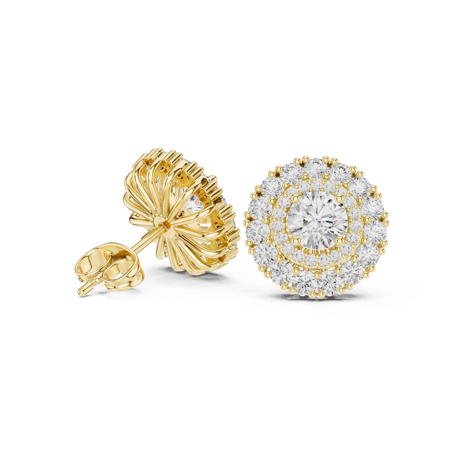 עגילי יהלום עגולים 2.24 קרט בשיבוץ כפול הילה (AER-49) 10