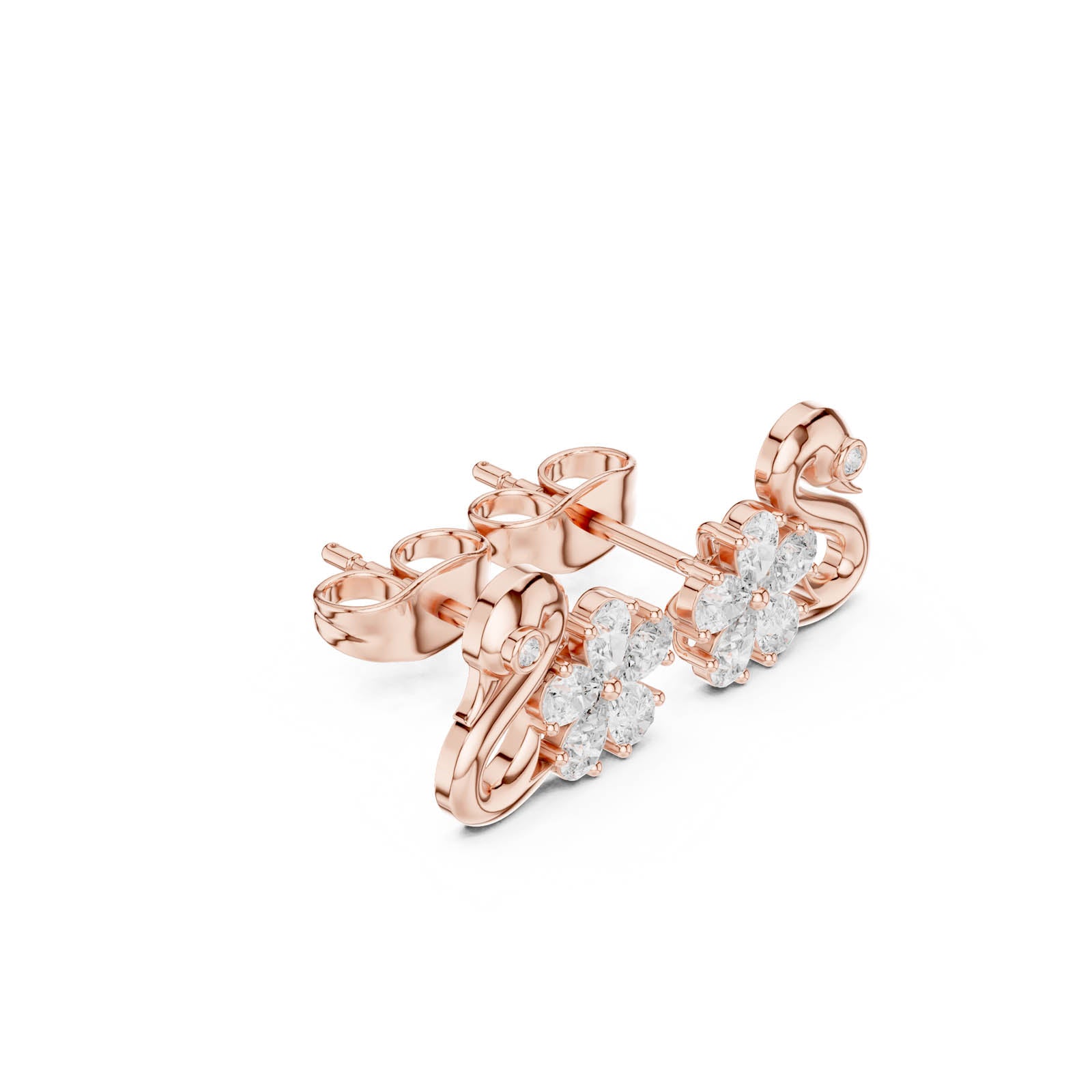 .42 Ct. Swan and Diamond Flower Cluster Earrings (AER-73) 11