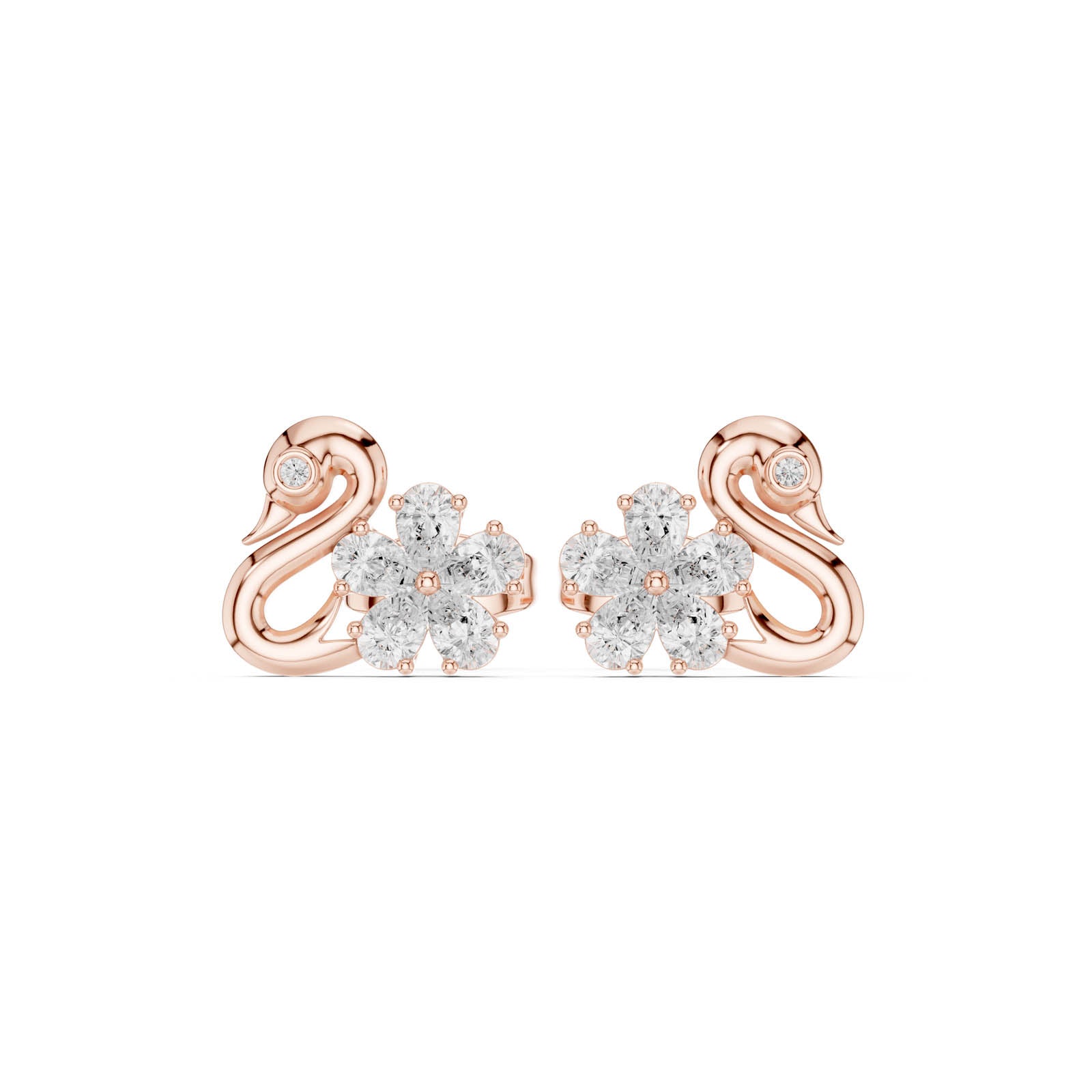.42 Ct. Swan and Diamond Flower Cluster Earrings (AER-73) 13