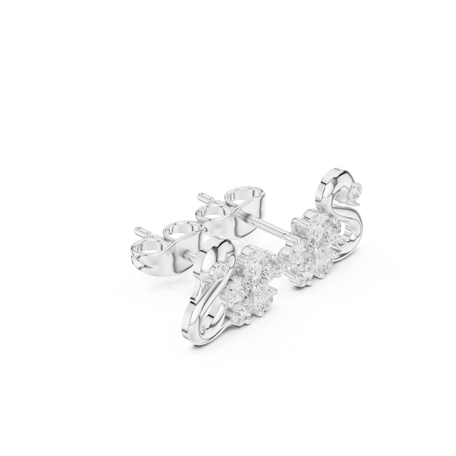 .42 Ct. Swan and Diamond Flower Cluster Earrings (AER-73) 5