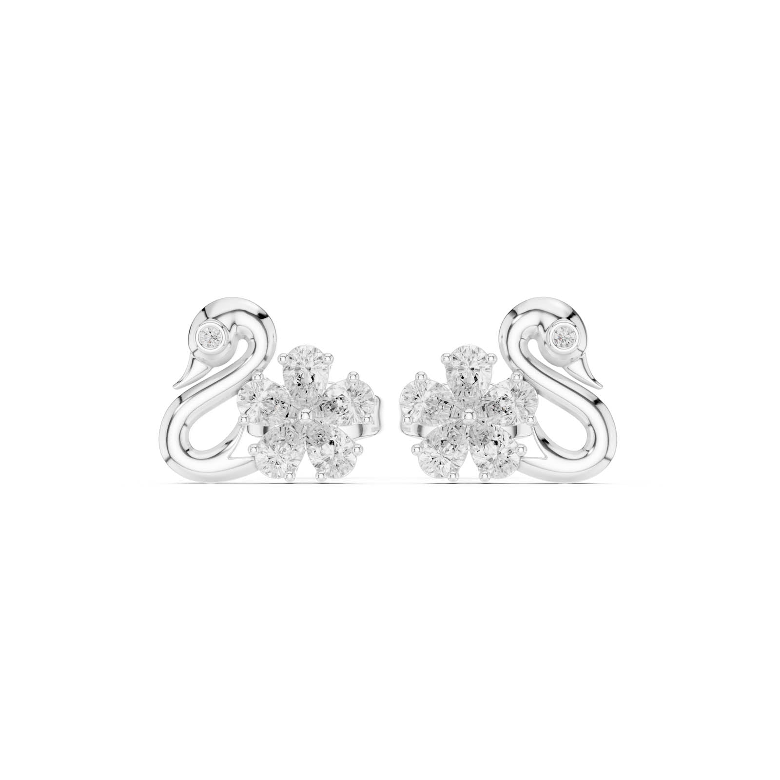 .42 Ct. Swan and Diamond Flower Cluster Earrings (AER-73) 1