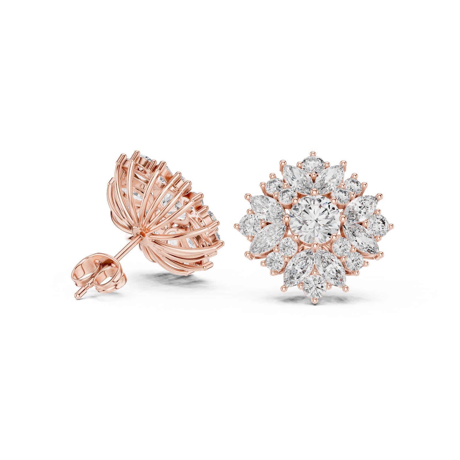 4.12 Ct. Floral Round and Marquise Diamond Cluster Earrings (AGDER-220) 4
