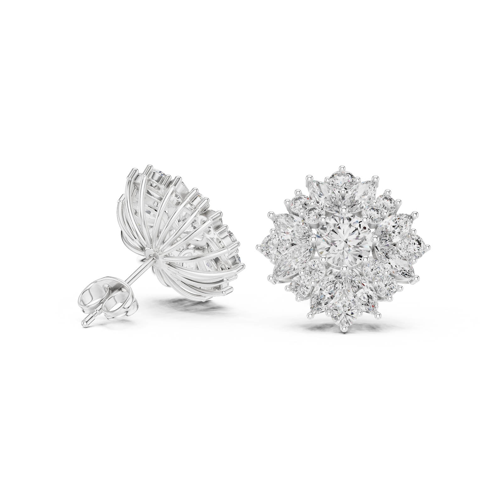 4.12 Ct. Floral Round and Marquise Diamond Cluster Earrings (AGDER-220) 9