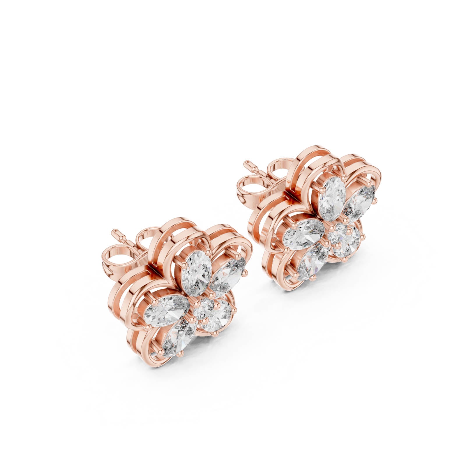1.59 Ct. Floral Diamond Cluster Earrings with Open Petal Design (AGDER-227) 10