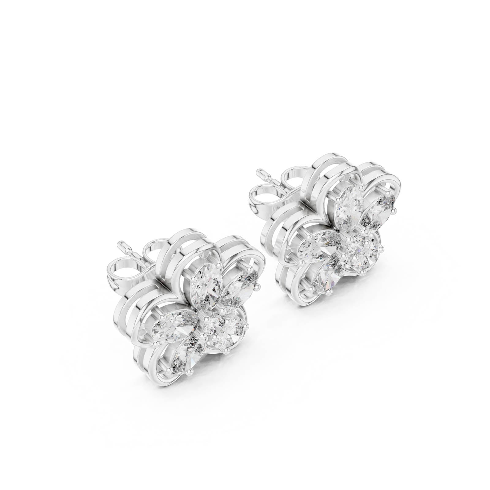1.59 Ct. Floral Diamond Cluster Earrings with Open Petal Design (AGDER-227) 13