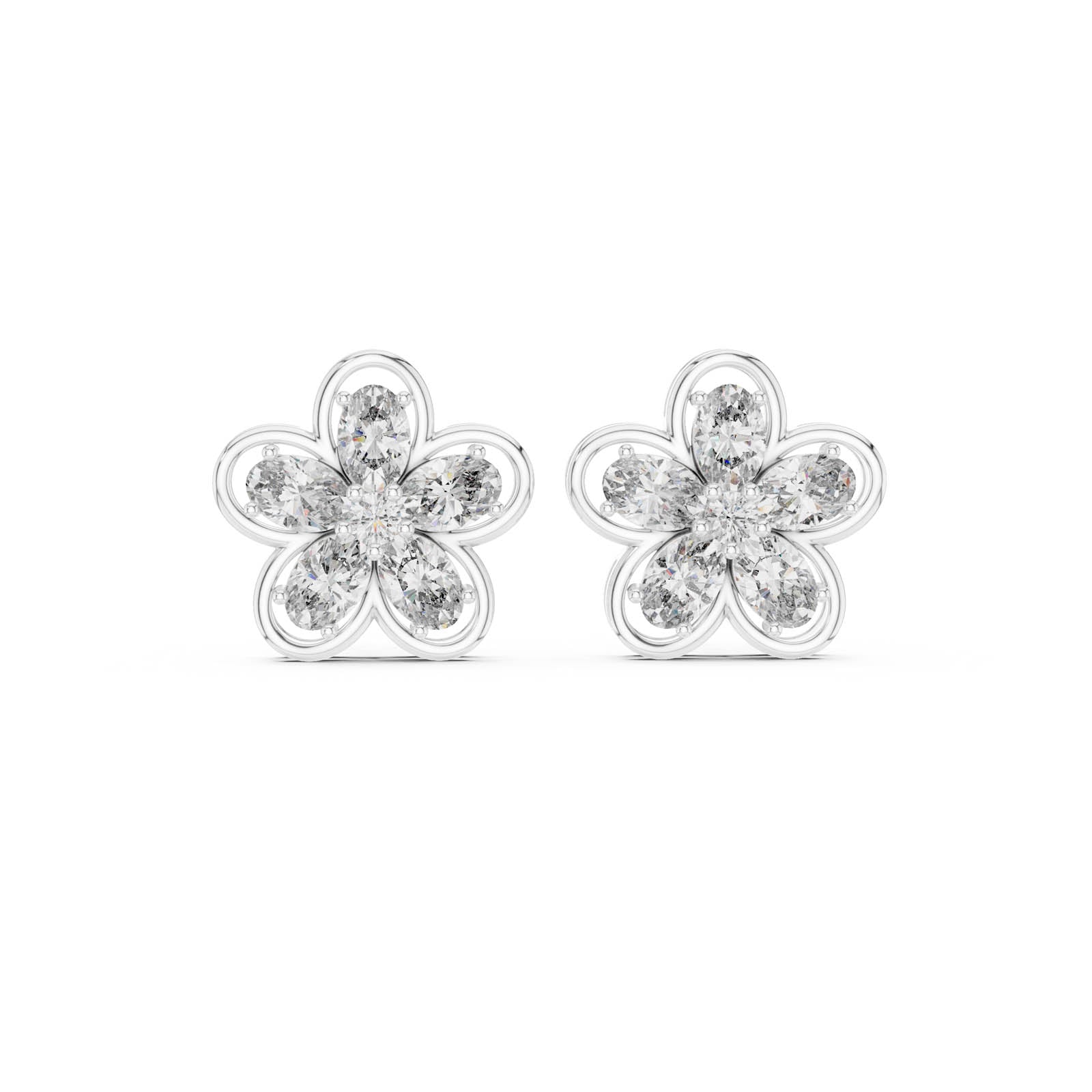 1.59 Ct. Floral Diamond Cluster Earrings with Open Petal Design (AGDER-227) 1