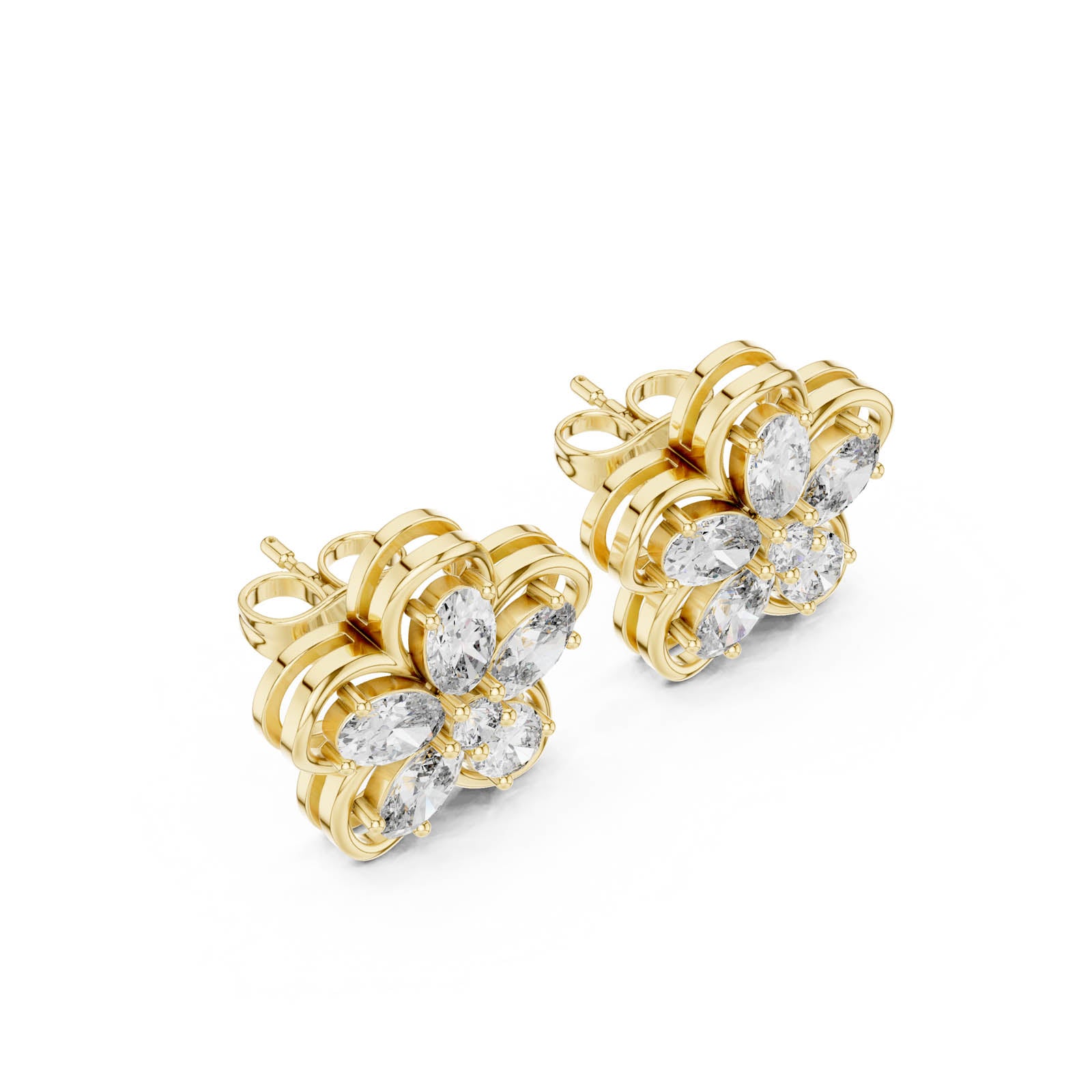 1.59 Ct. Floral Diamond Cluster Earrings with Open Petal Design (AGDER-227) 2