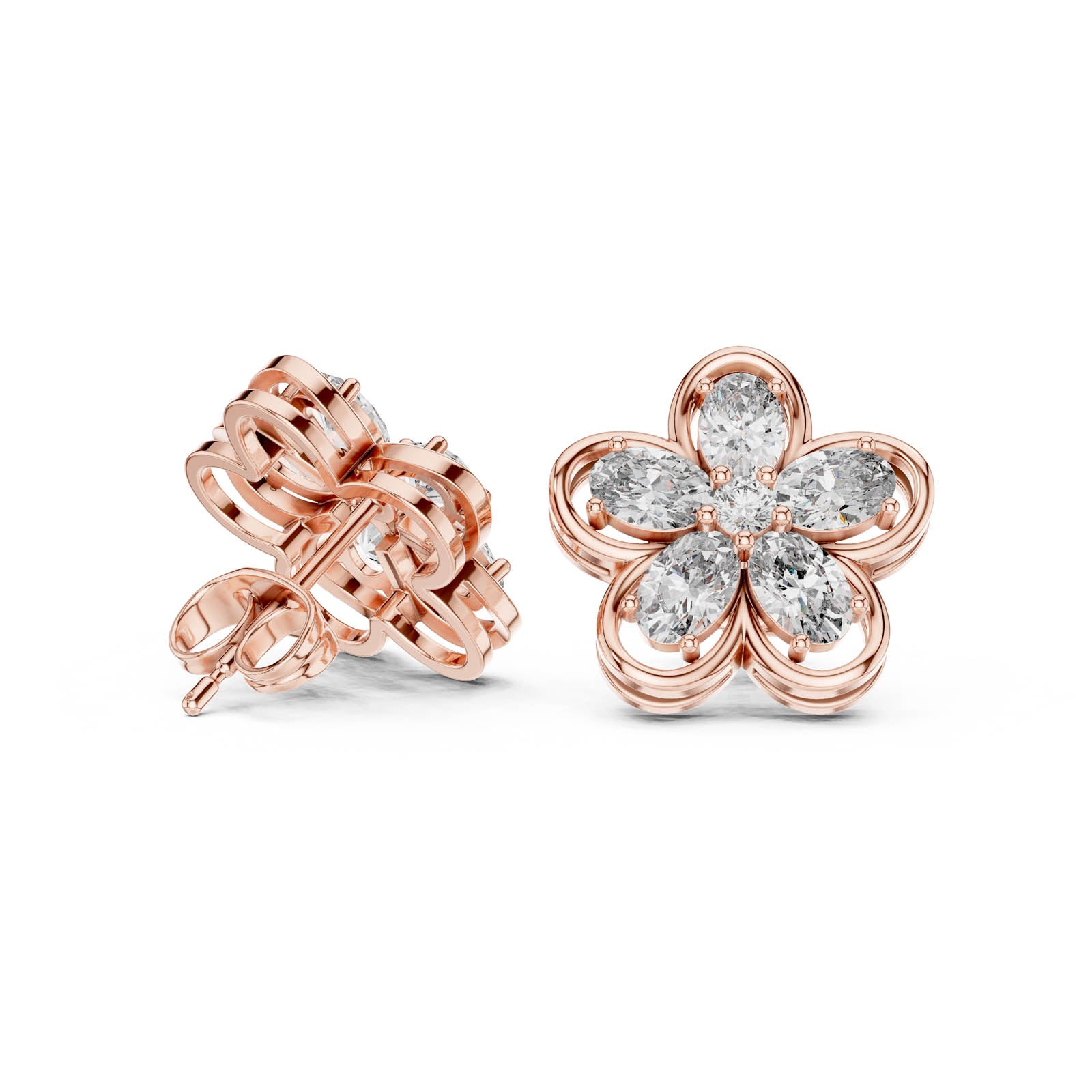 1.59 Ct. Floral Diamond Cluster Earrings with Open Petal Design (AGDER-227) 4