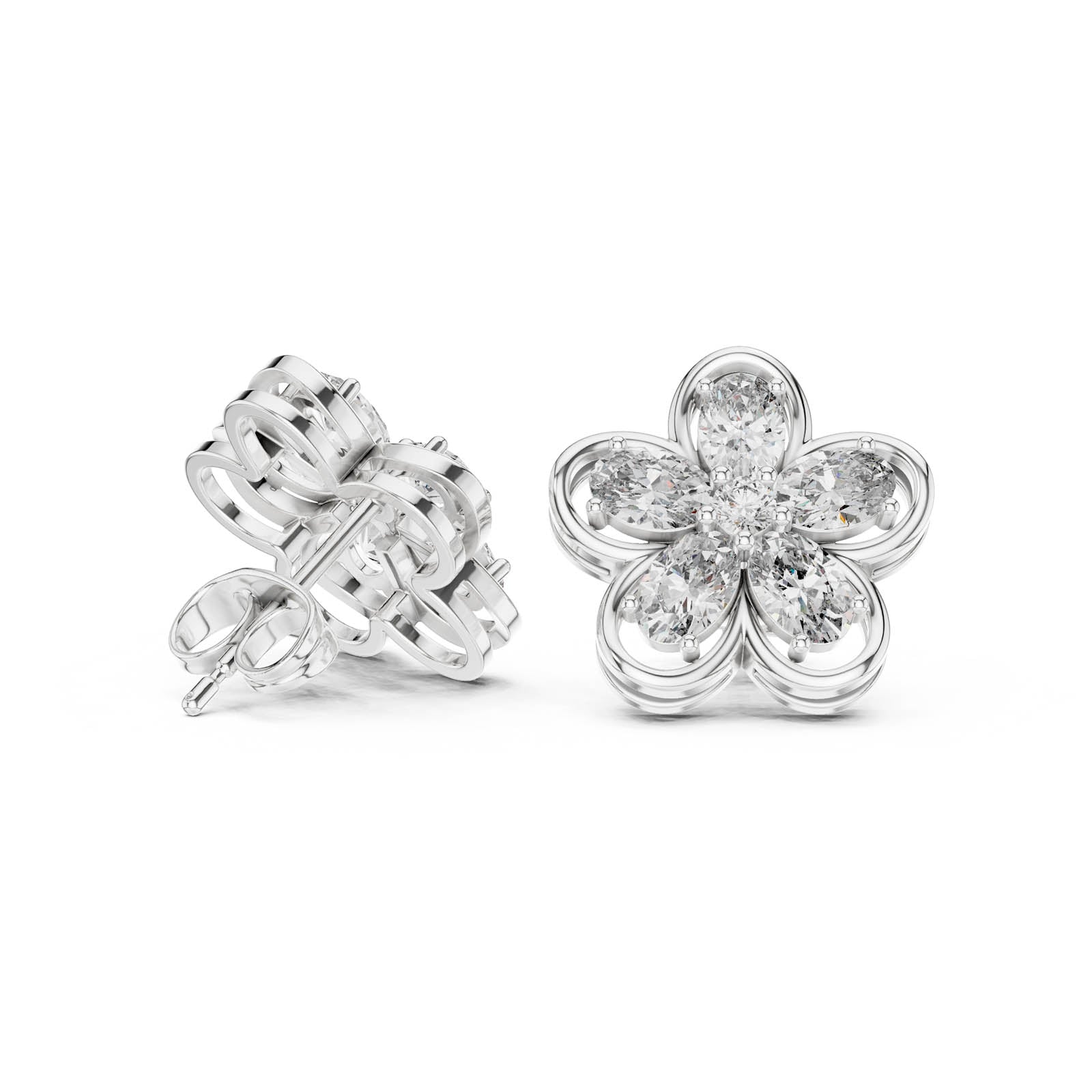 1.59 Ct. Floral Diamond Cluster Earrings with Open Petal Design (AGDER-227) 8