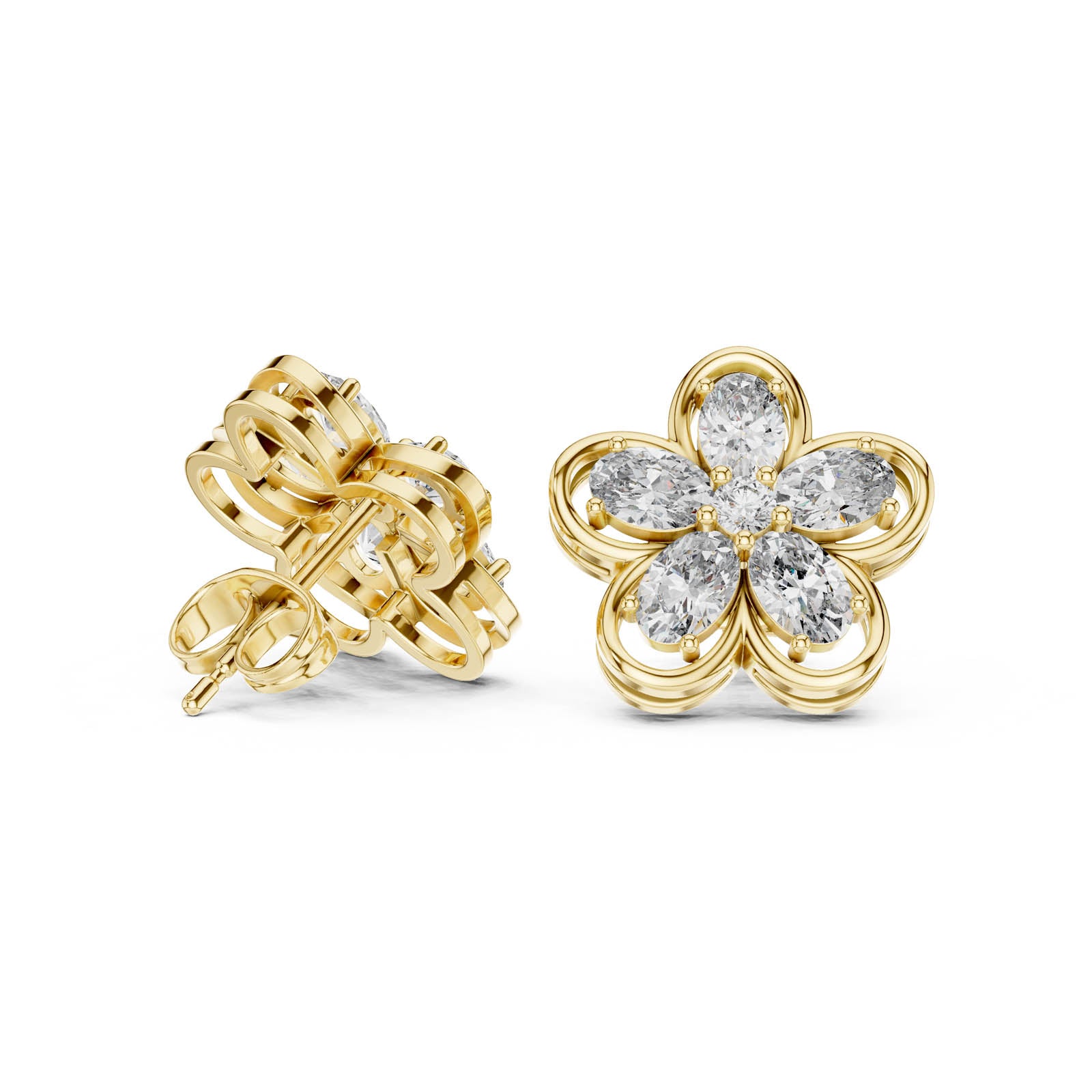 1.59 Ct. Floral Diamond Cluster Earrings with Open Petal Design (AGDER-227) 9