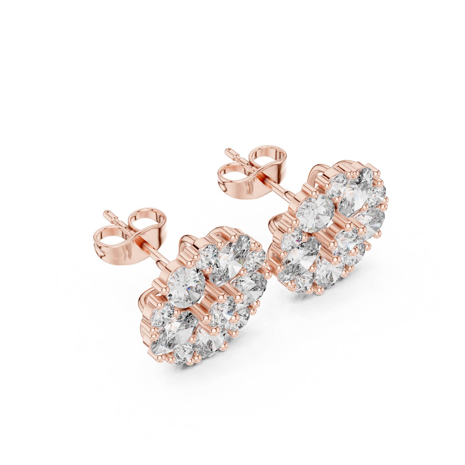 2.97 Ct. Floral Diamond Cluster Earrings with Round and Marquise Diamonds (AGDER-229) 5