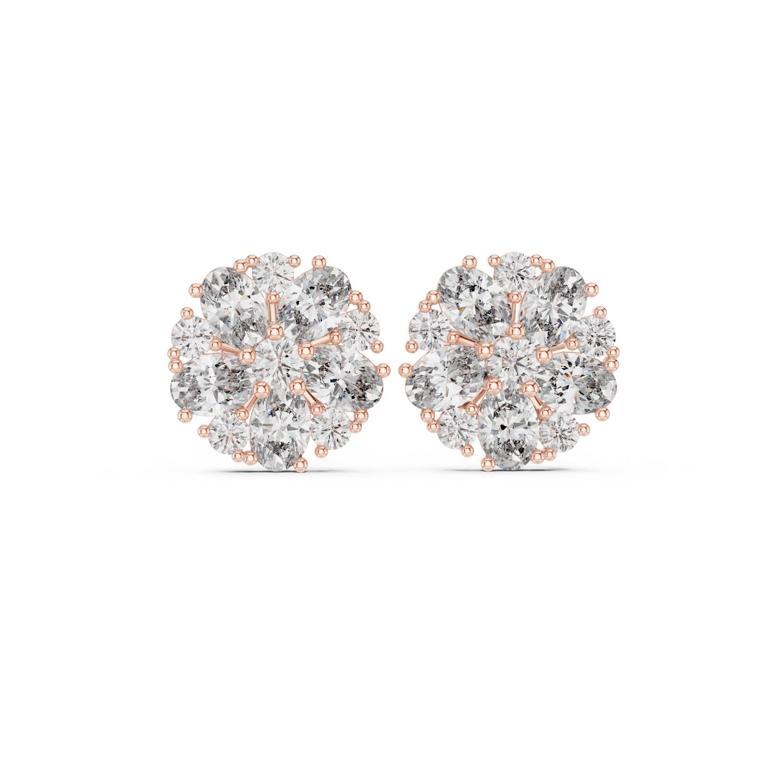 2.97 Ct. Floral Diamond Cluster Earrings with Round and Marquise Diamonds (AGDER-229) 7