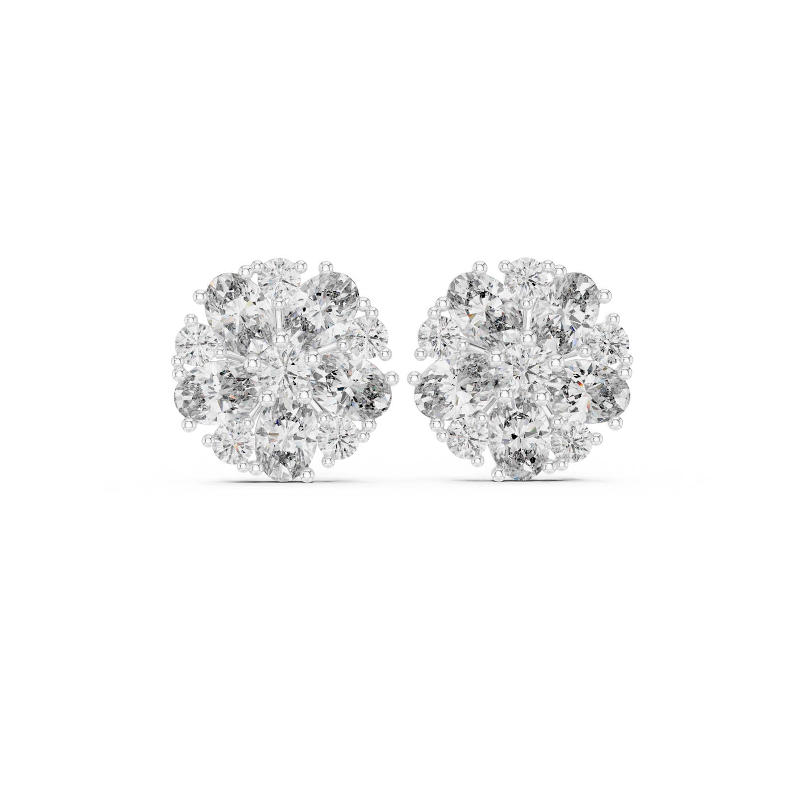 2.97 Ct. Floral Diamond Cluster Earrings with Round and Marquise Diamonds (AGDER-229) 1
