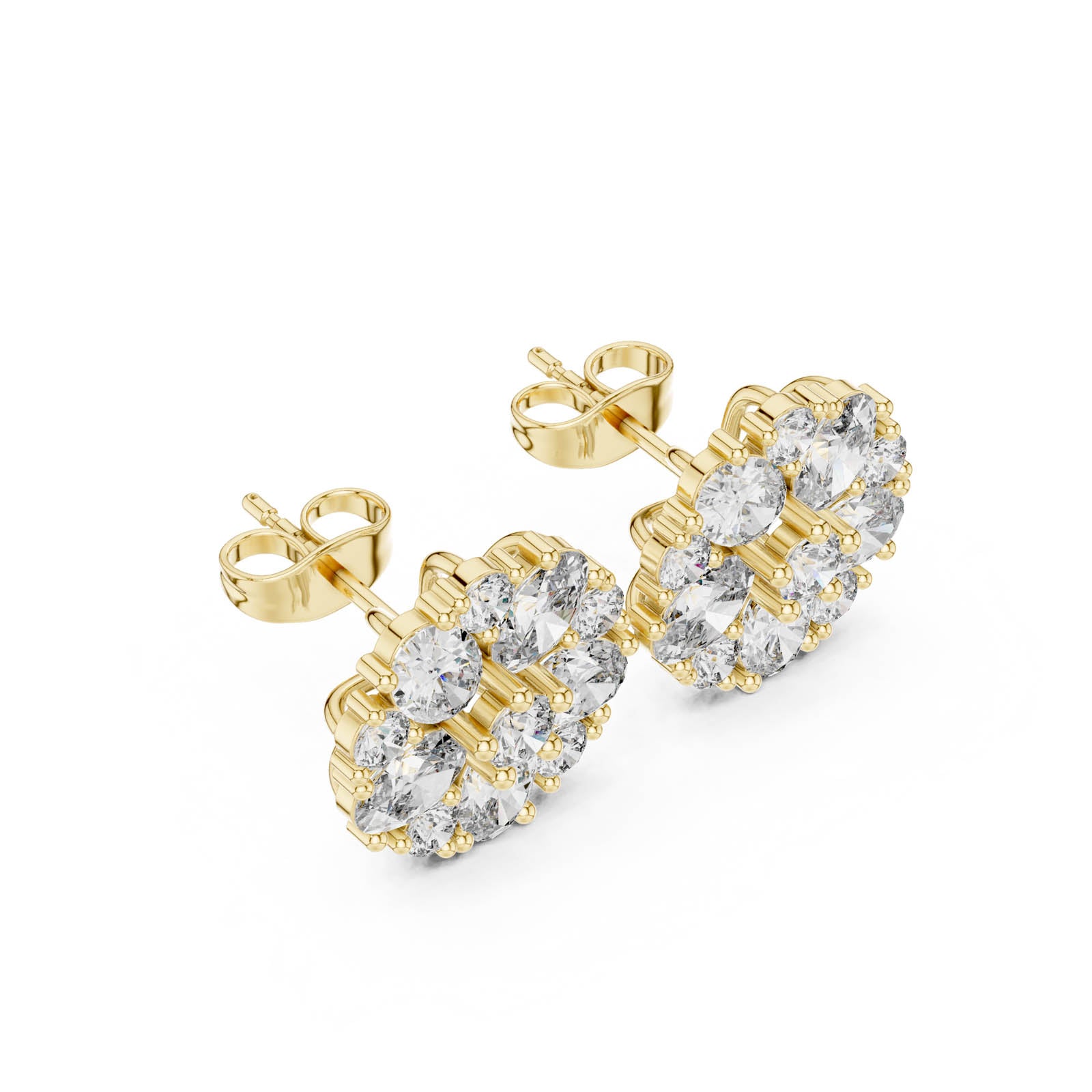 2.97 Ct. Floral Diamond Cluster Earrings with Round and Marquise Diamonds (AGDER-229) 2