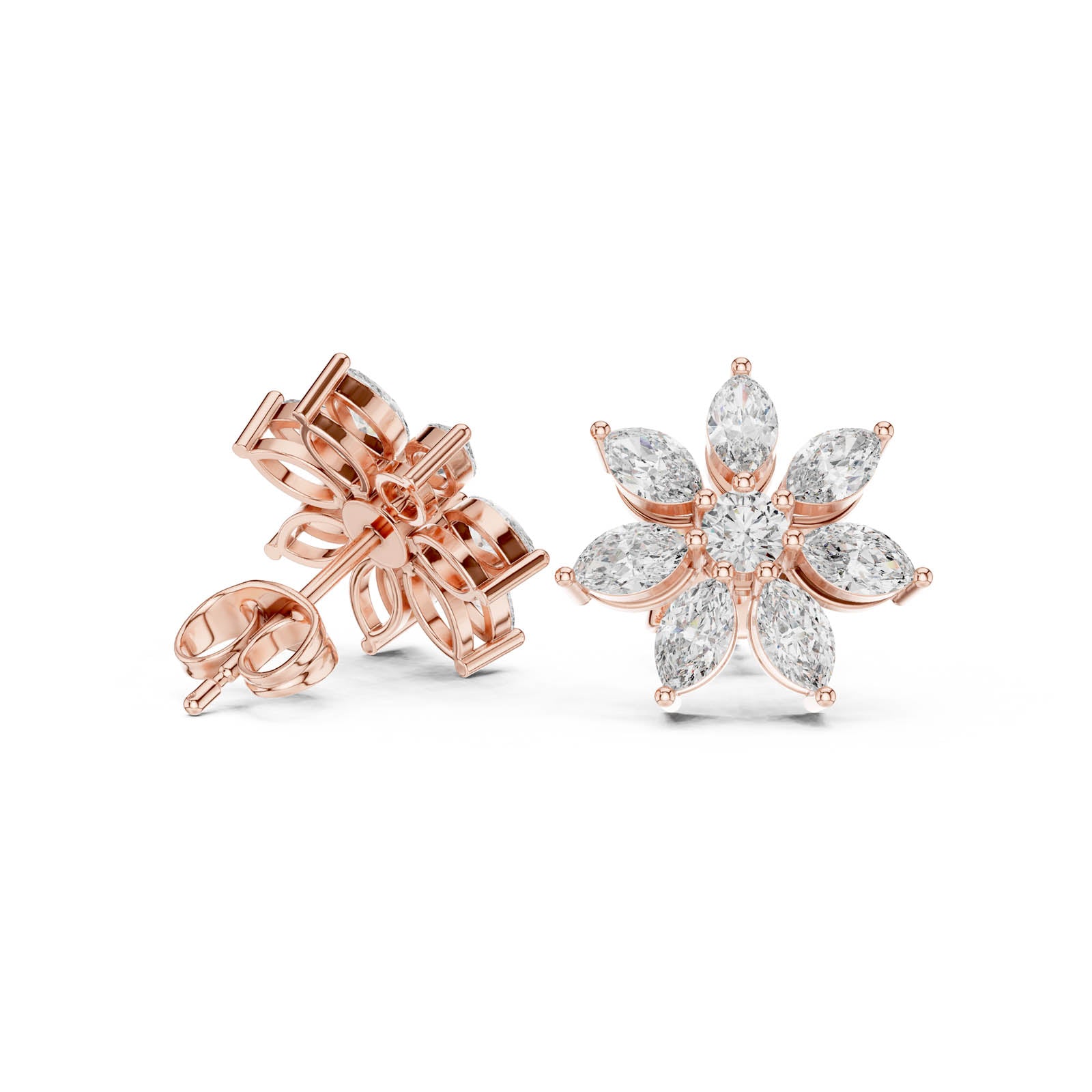 1.59 Ct. Floral Diamond Earrings with Marquise Diamond Petals (AGDER-259) 4