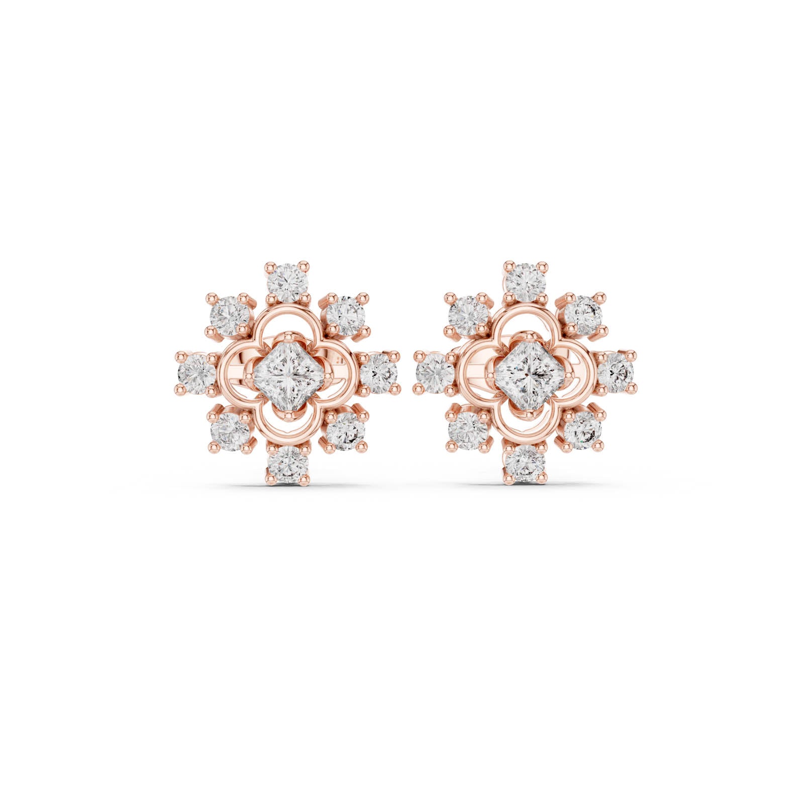 עגילי צמוד יהלומים 0.83 קראט בחיתוך פרינסס ועגול בעיצוב פרחוני (AGDER-281) 1