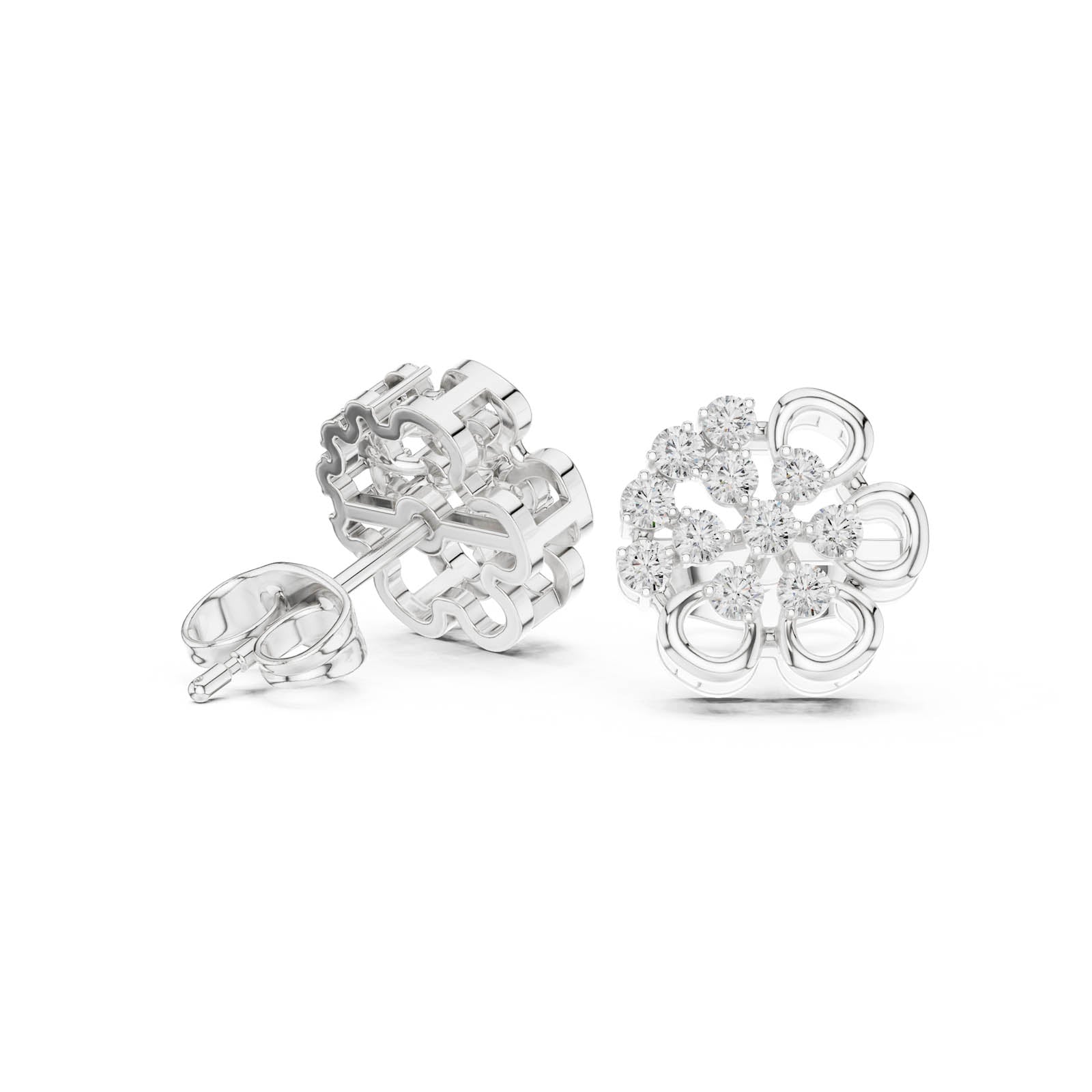 .44 Ct. Floral Round Diamond Cluster Earrings with Openwork Design (AGDER-307) 8