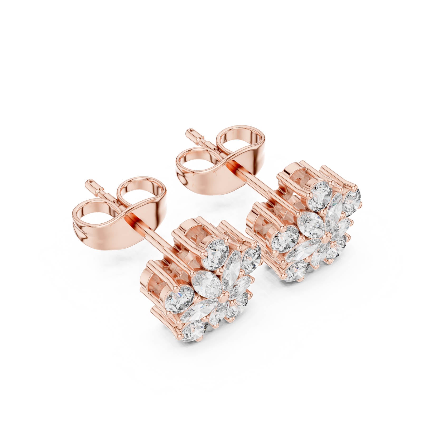 .62 Ct. Floral Diamond Cluster Earrings with Round and Marquise Diamonds (AGDER-311) 6