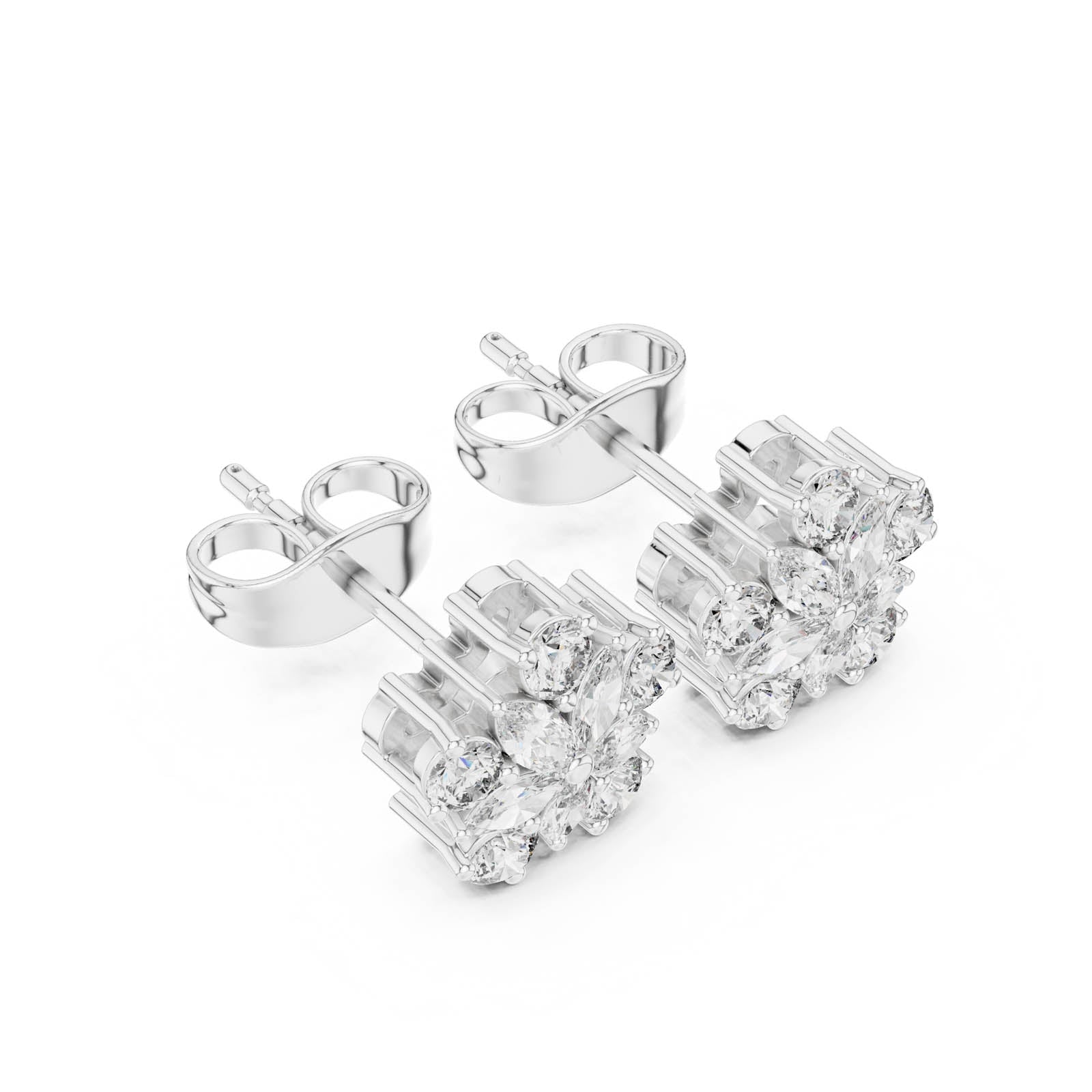 .62 Ct. Floral Diamond Cluster Earrings with Round and Marquise Diamonds (AGDER-311) 9