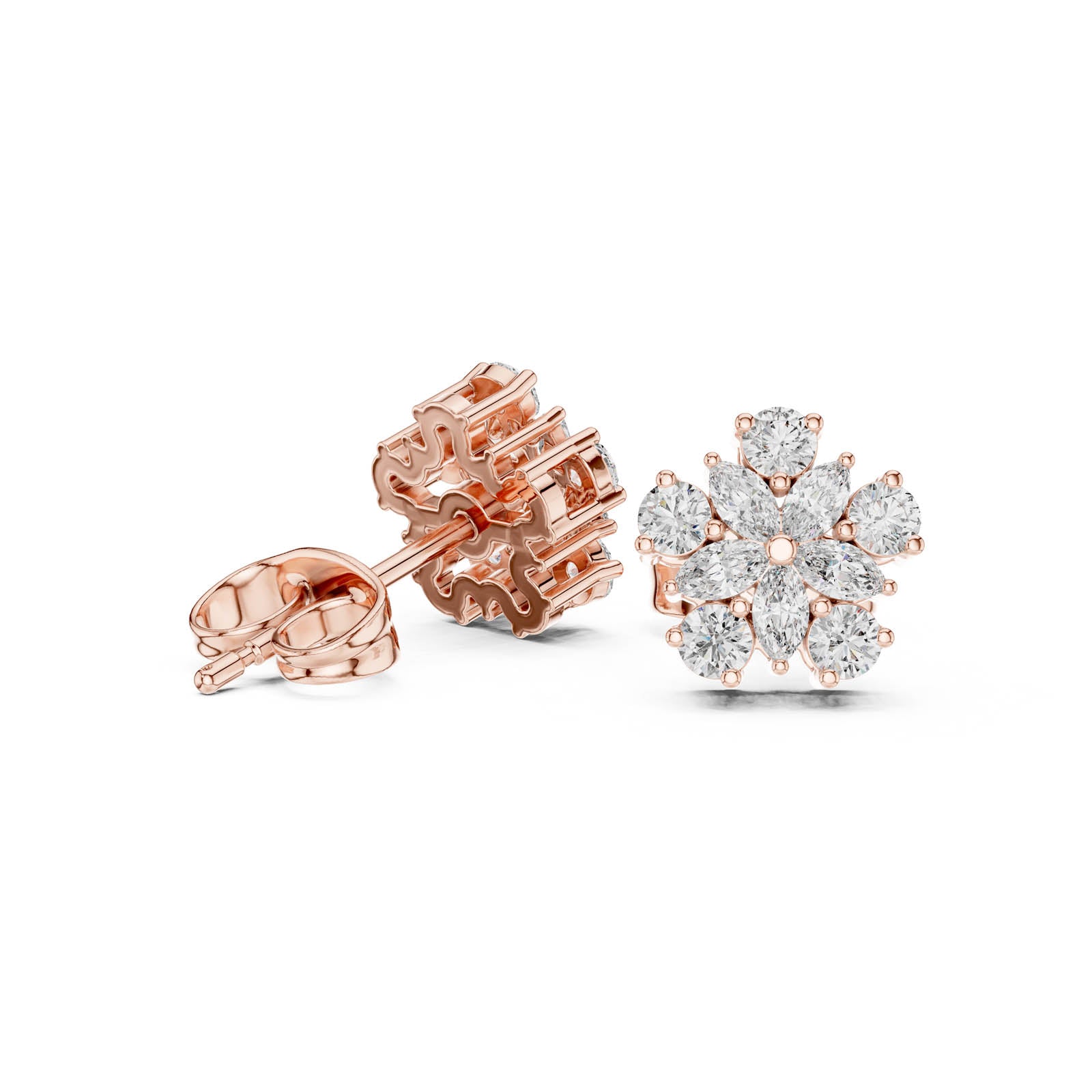 .62 Ct. Floral Diamond Cluster Earrings with Round and Marquise Diamonds (AGDER-311) 4