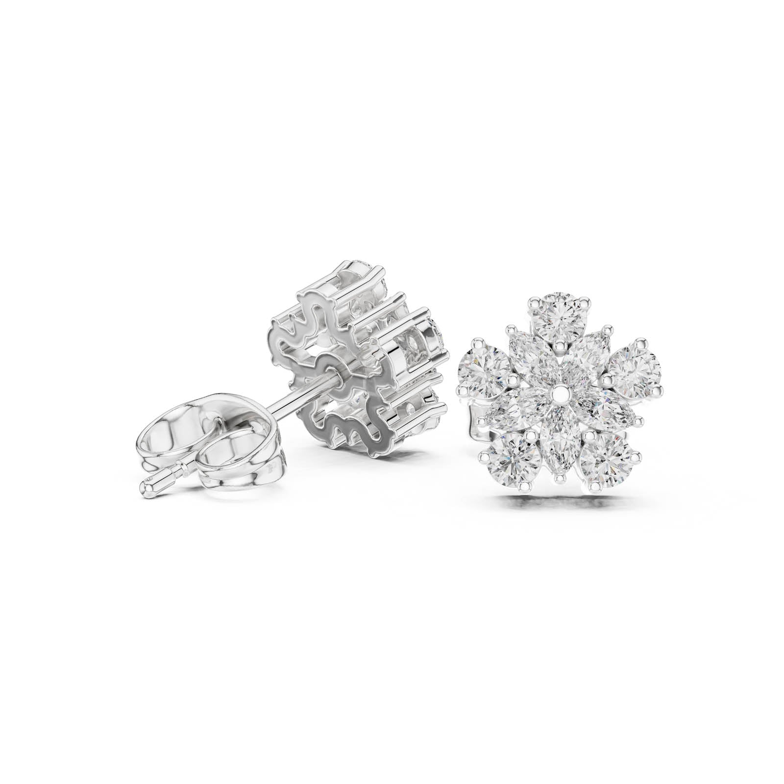 .62 Ct. Floral Diamond Cluster Earrings with Round and Marquise Diamonds (AGDER-311) 12
