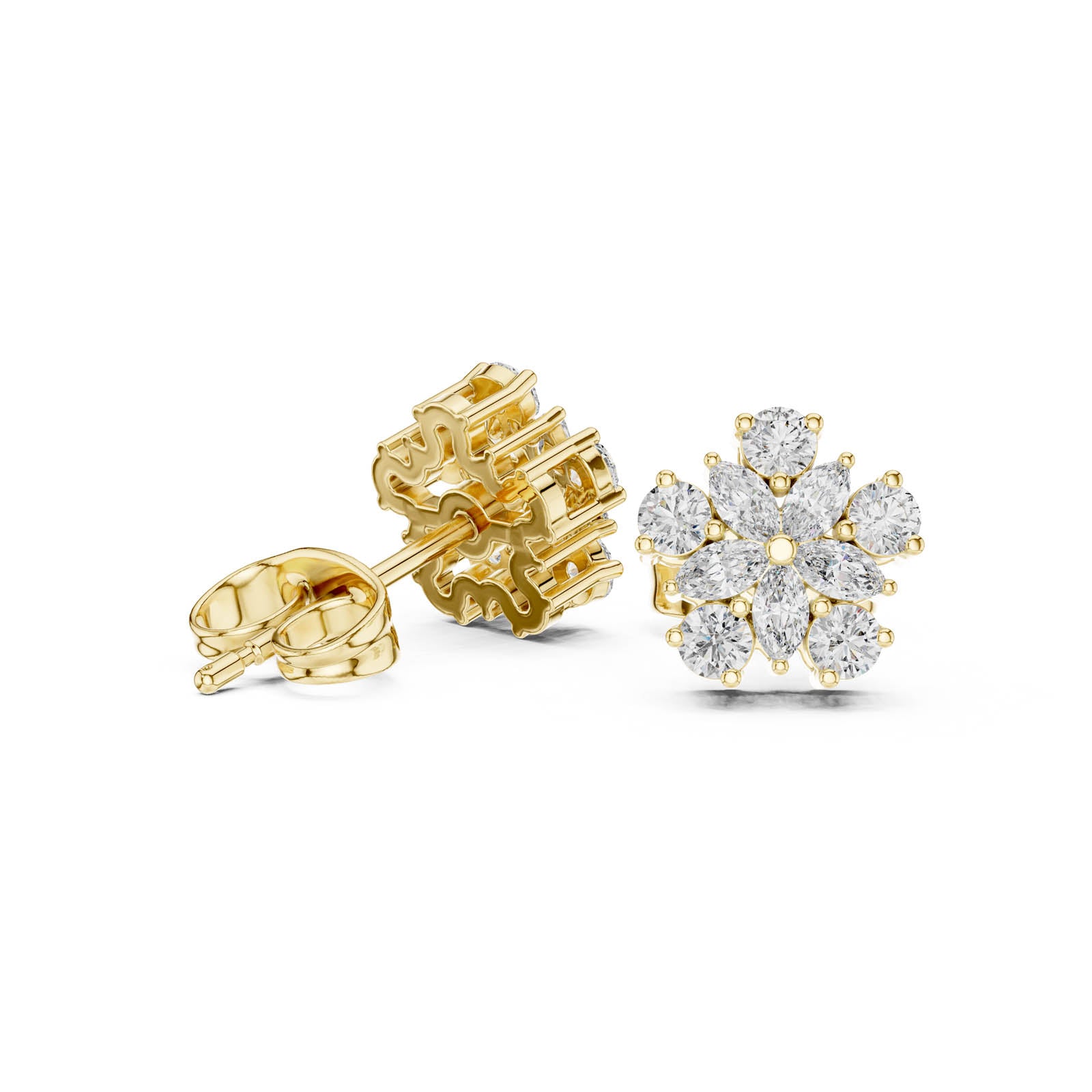 .62 Ct. Floral Diamond Cluster Earrings with Round and Marquise Diamonds (AGDER-311) 5