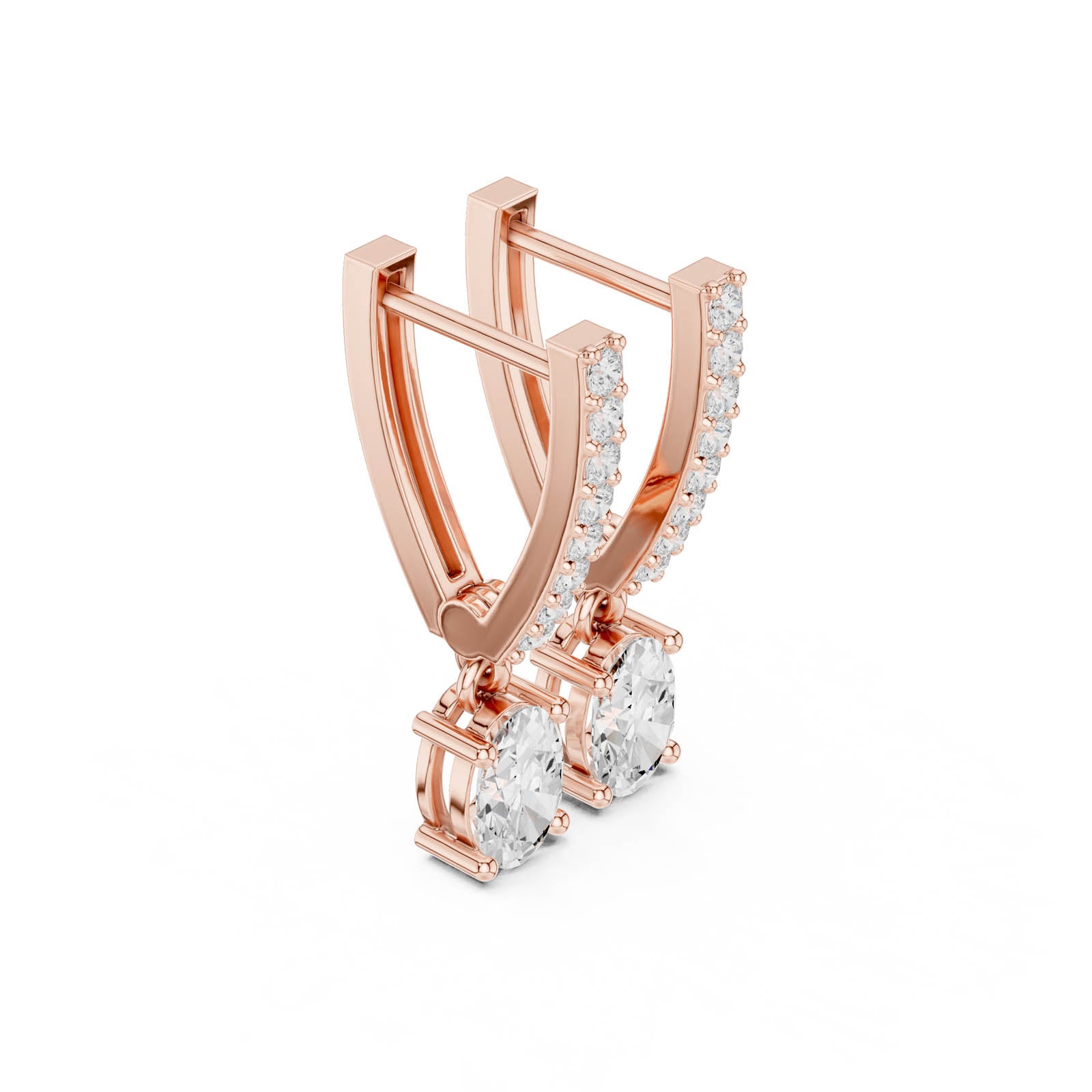 1.29 Ct. Oval Diamond Drop Earrings with Pavé Bar Setting (AGDER-380) 12