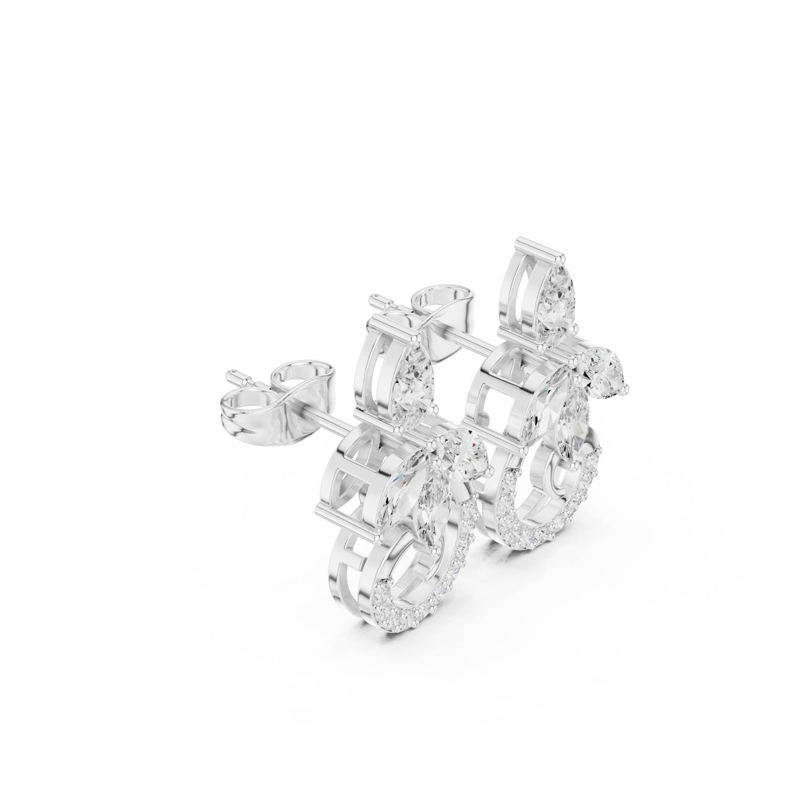 1.11 Ct. Marquise and Pear Diamond Drop Earrings with Pavé Hoop Accent (ALJER-489) 5