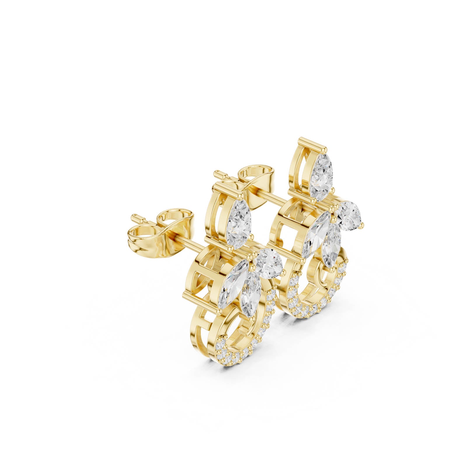 1.11 Ct. Marquise and Pear Diamond Drop Earrings with Pavé Hoop Accent (ALJER-489) 2