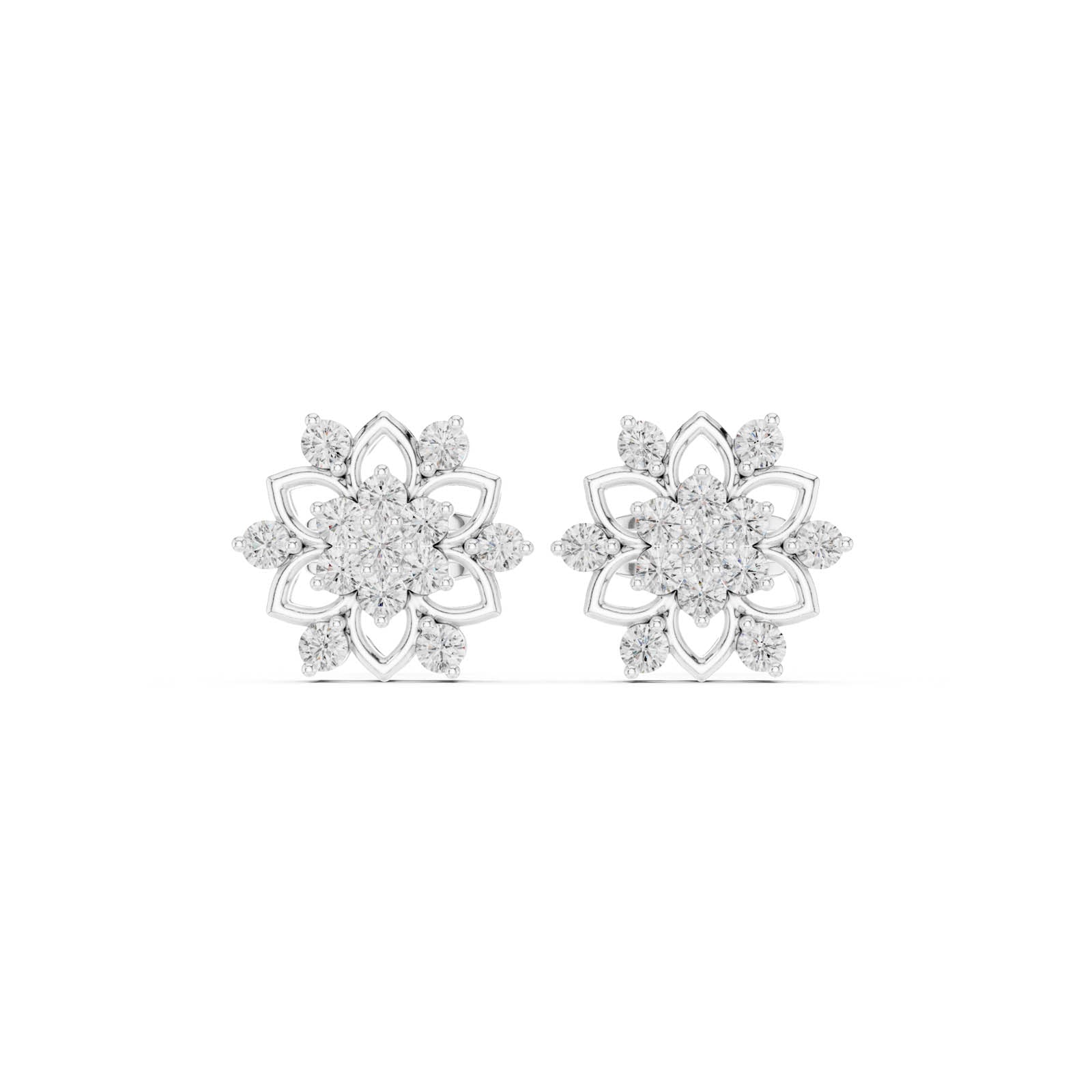 .39 Ct. Round Diamond Floral Cluster Earrings with Open Petal Design (ALJER-535) 1
