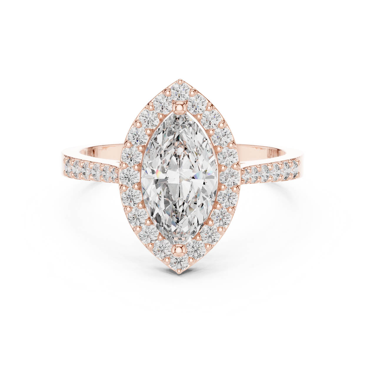 1.35 Ct. Marquise Halo Diamond Ring with Pavé Band (ALR-100) 7