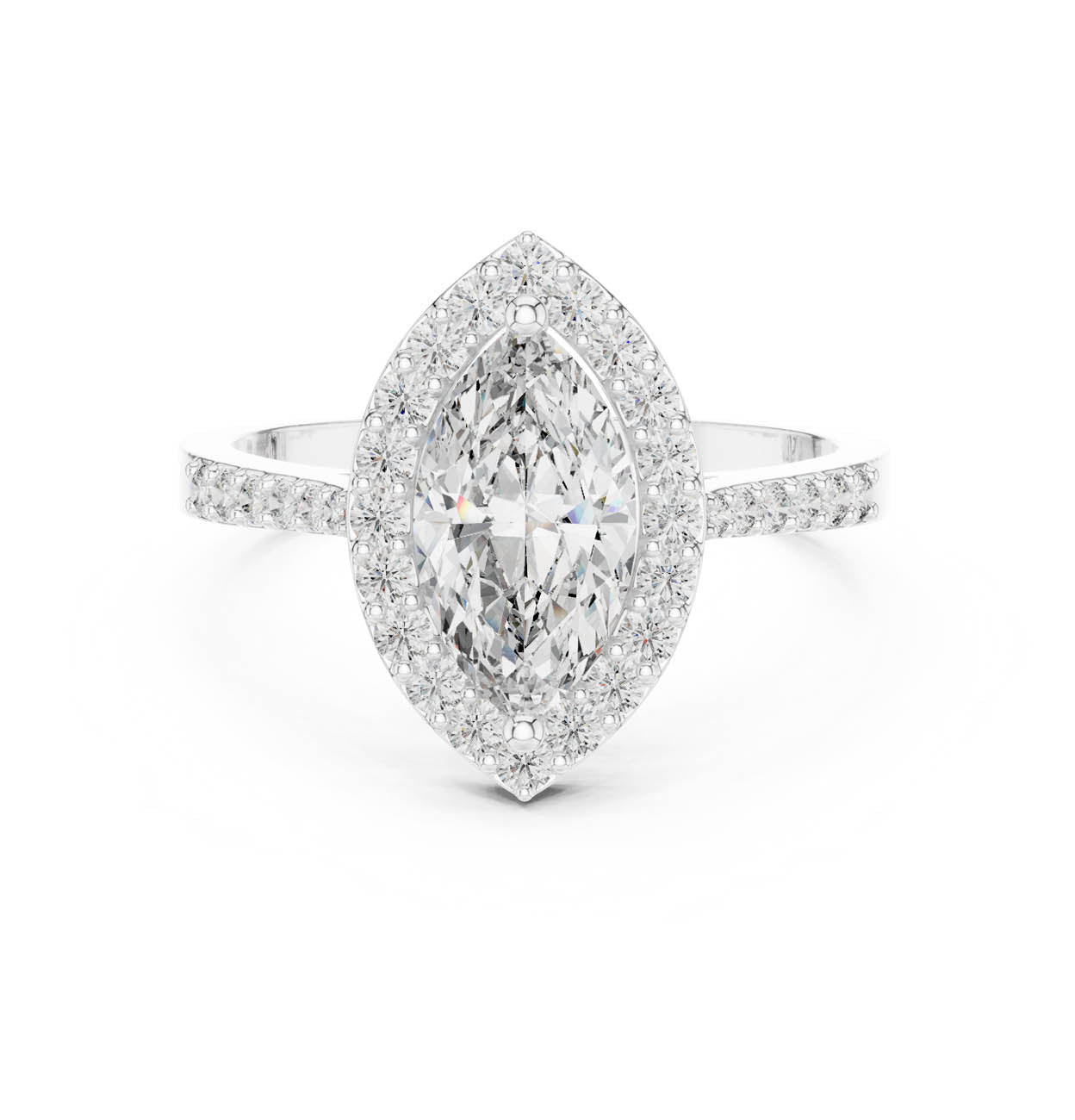 1.35 Ct. Marquise Halo Diamond Ring with Pavé Band (ALR-100)