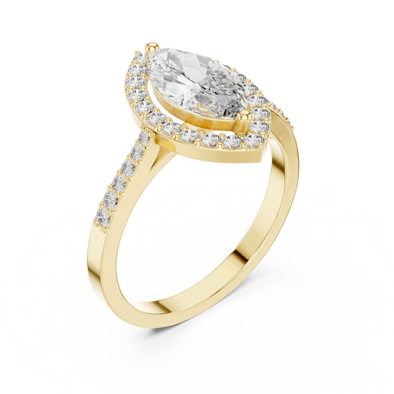 1.35 Ct. Marquise Halo Diamond Ring with Pavé Band (ALR-100)