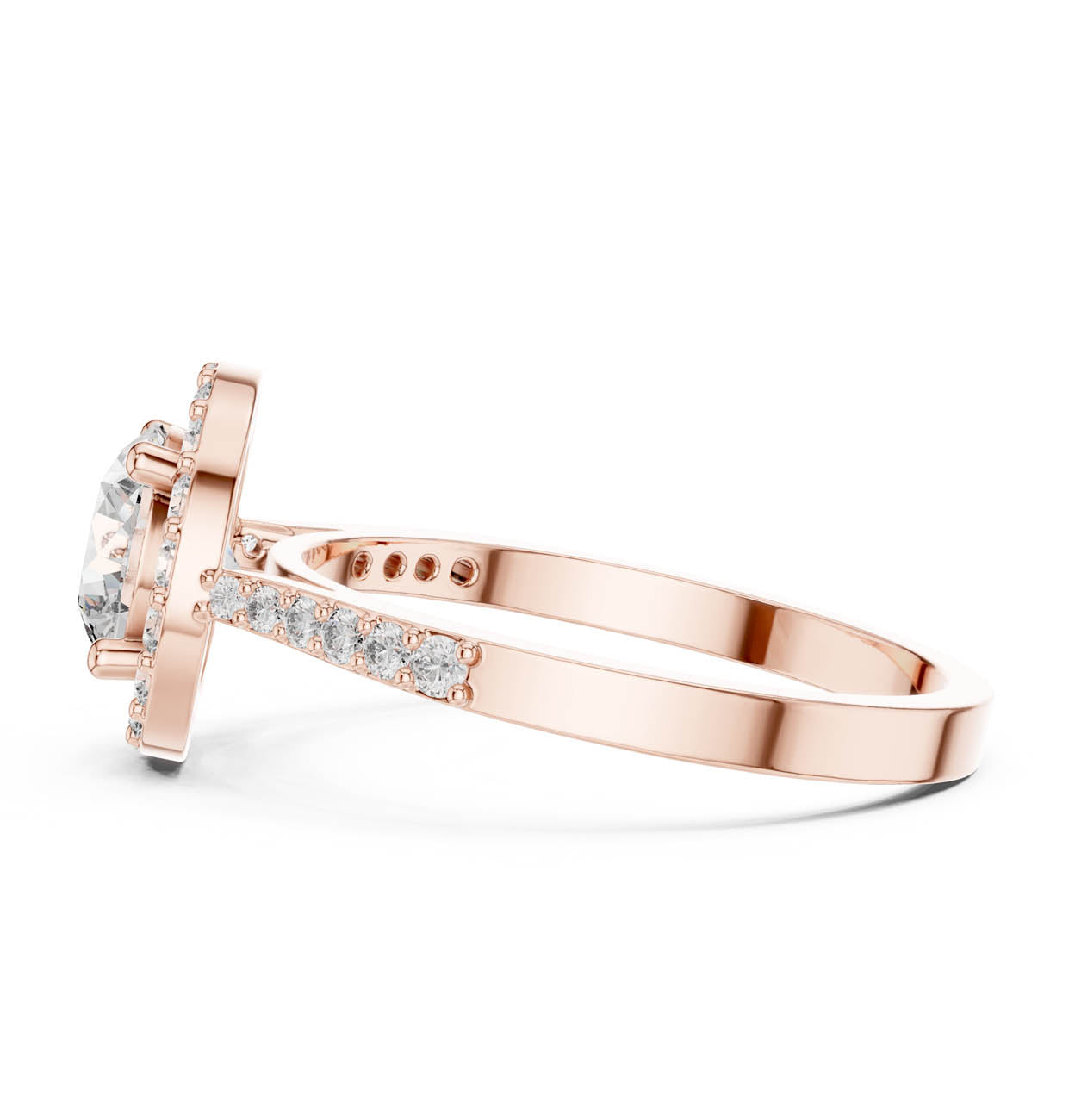 1.36 Ct. Round Diamond Halo Ring with Pavé Side Stones (ALR-113) 12