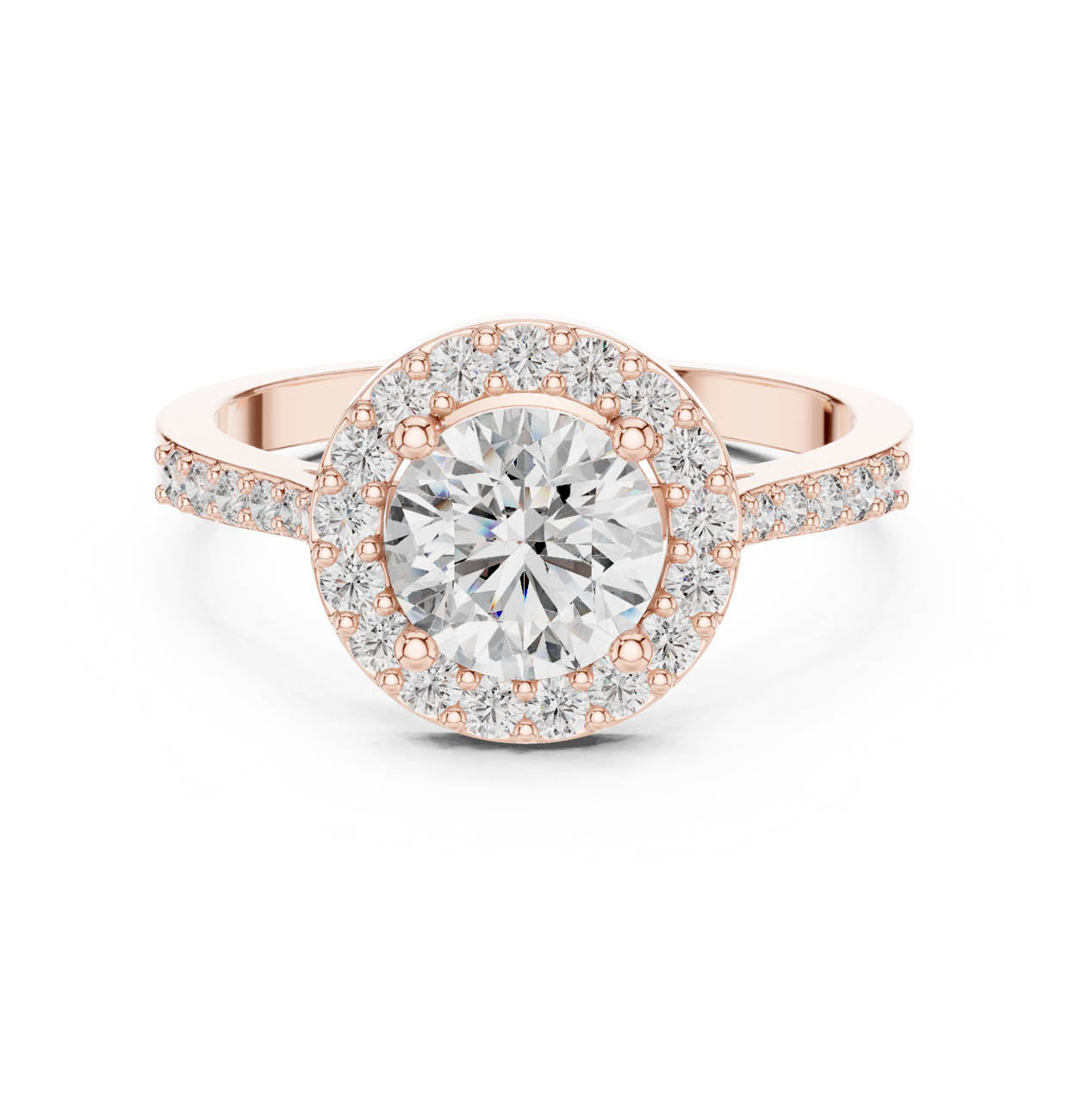 1.36 Ct. Round Diamond Halo Ring with Pavé Side Stones (ALR-113) 7
