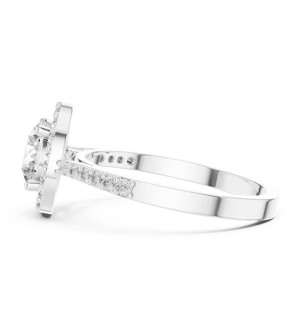 1.36 Ct. Round Diamond Halo Ring with Pavé Side Stones (ALR-113) 11